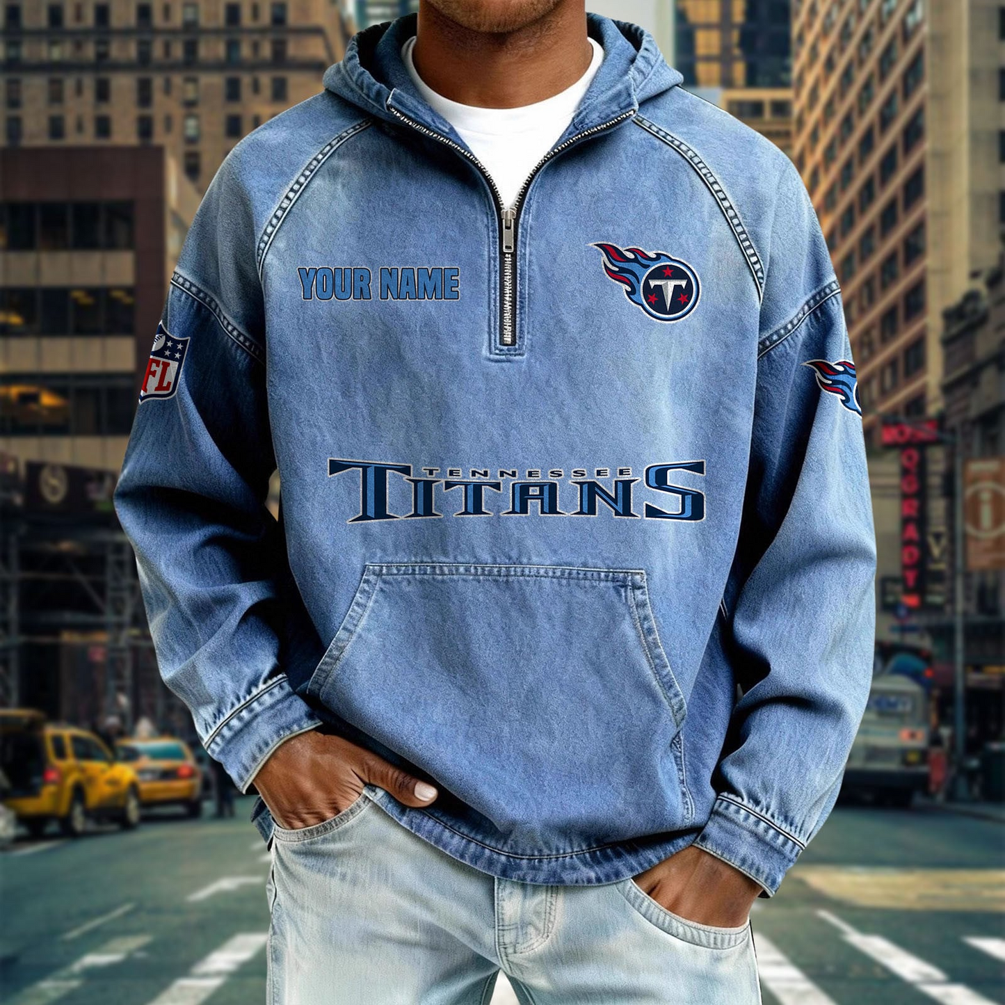 TT x NFL Denim Long - Sleeved Hooded Sweatshirt DDT NTL