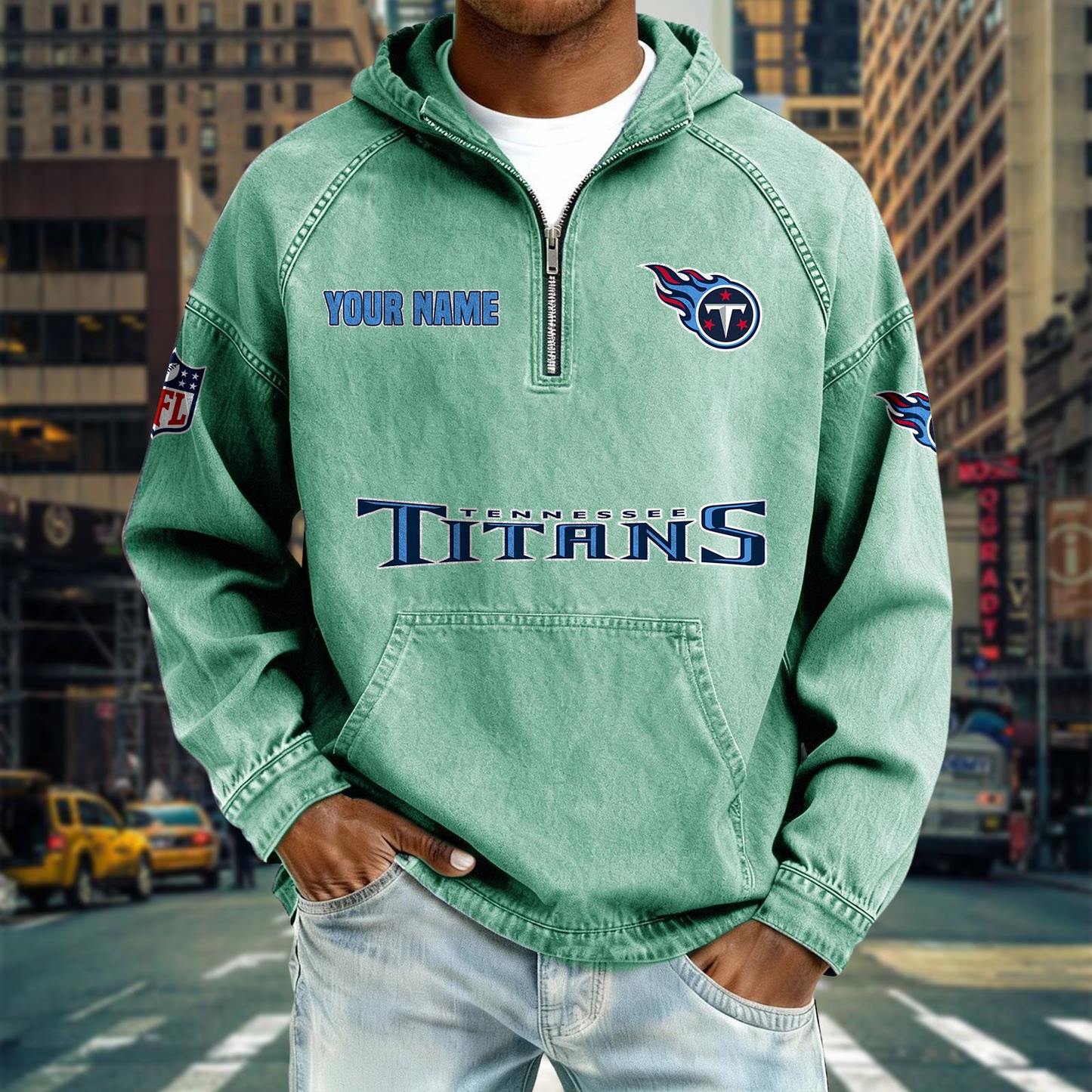 TT x NFL Denim Long - Sleeved Hooded Sweatshirt DDT NTL