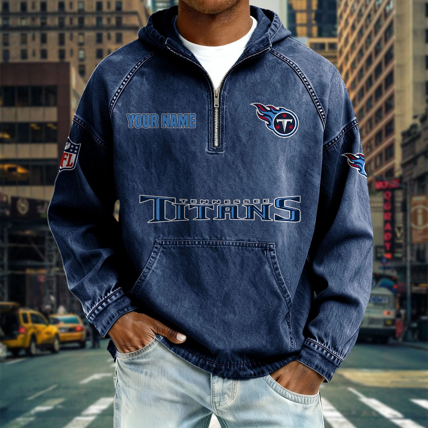 TT x NFL Denim Long - Sleeved Hooded Sweatshirt DDT NTL