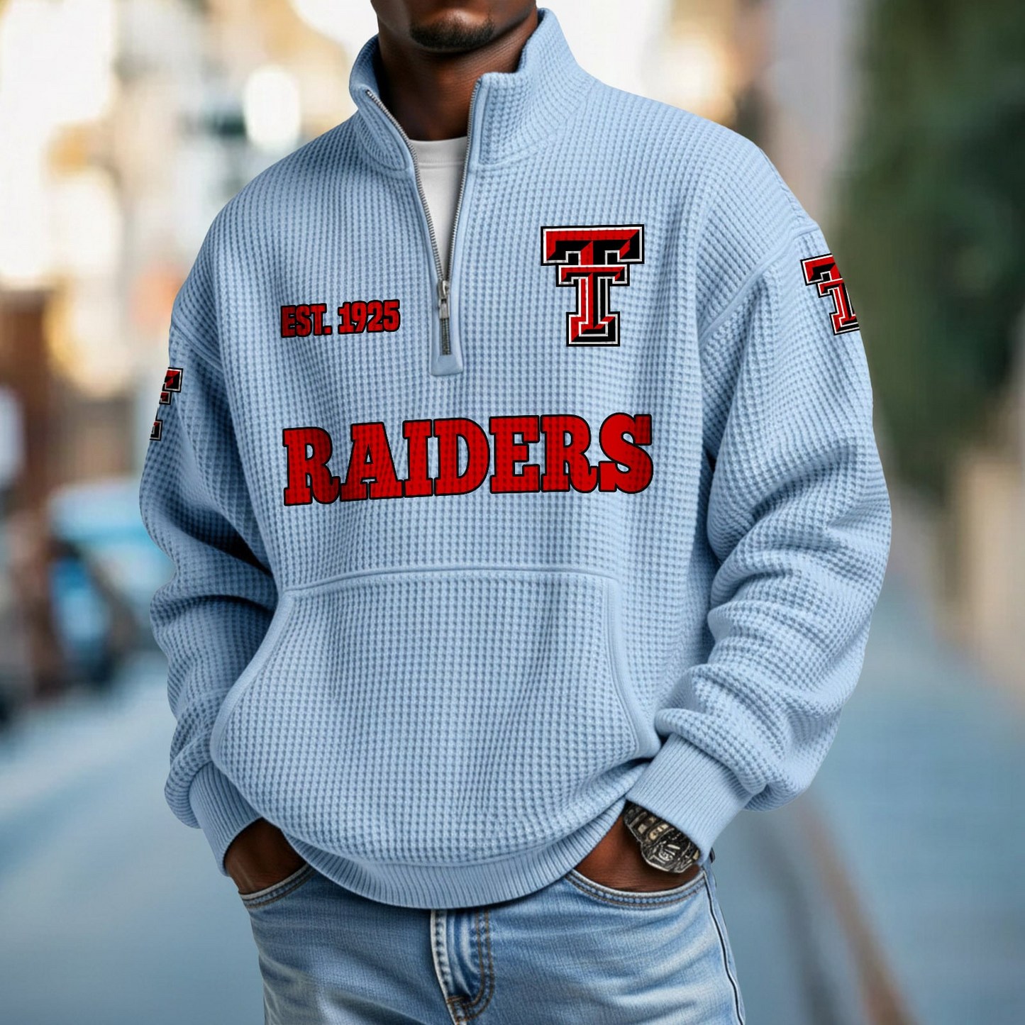 TTU x College Football - Waffle Stand Collar Half Zip Sweatshirt DatND DVT