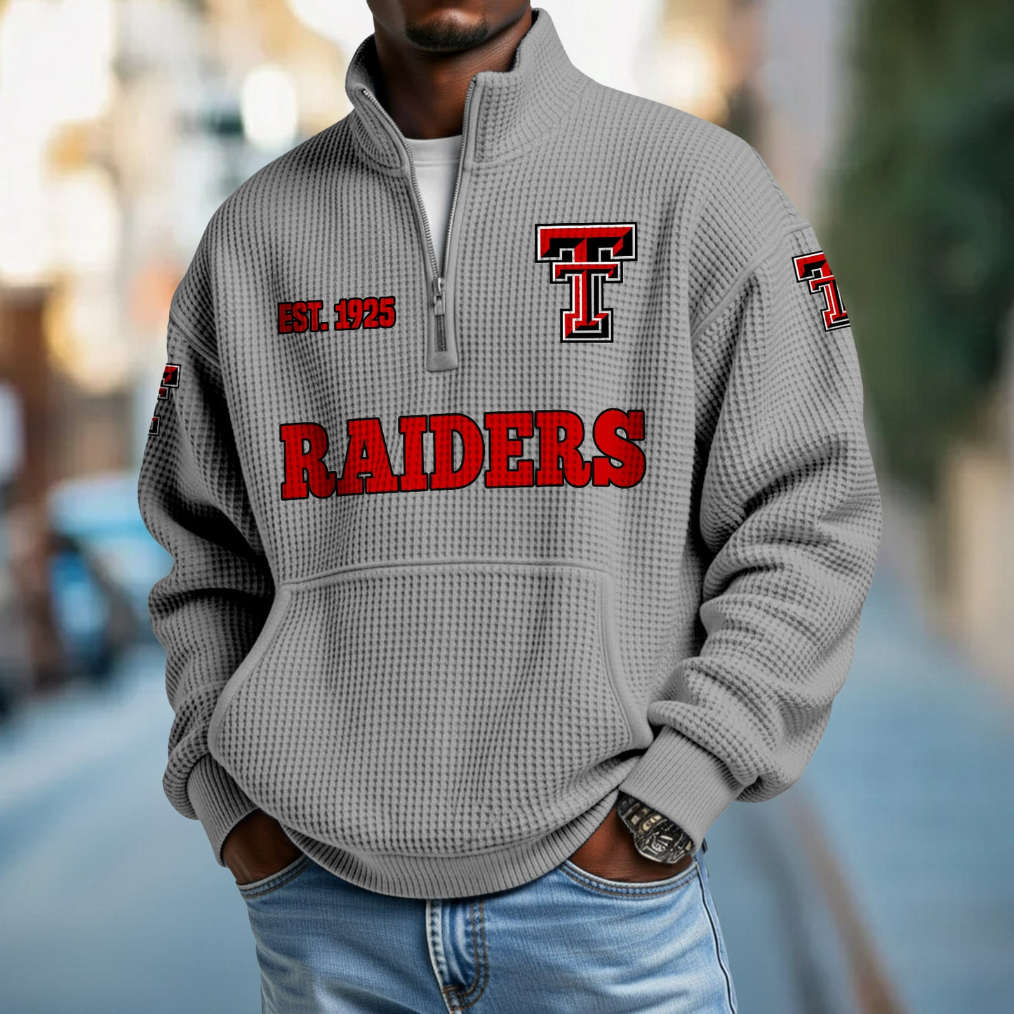 TTU x College Football - Waffle Stand Collar Half Zip Sweatshirt DatND DVT