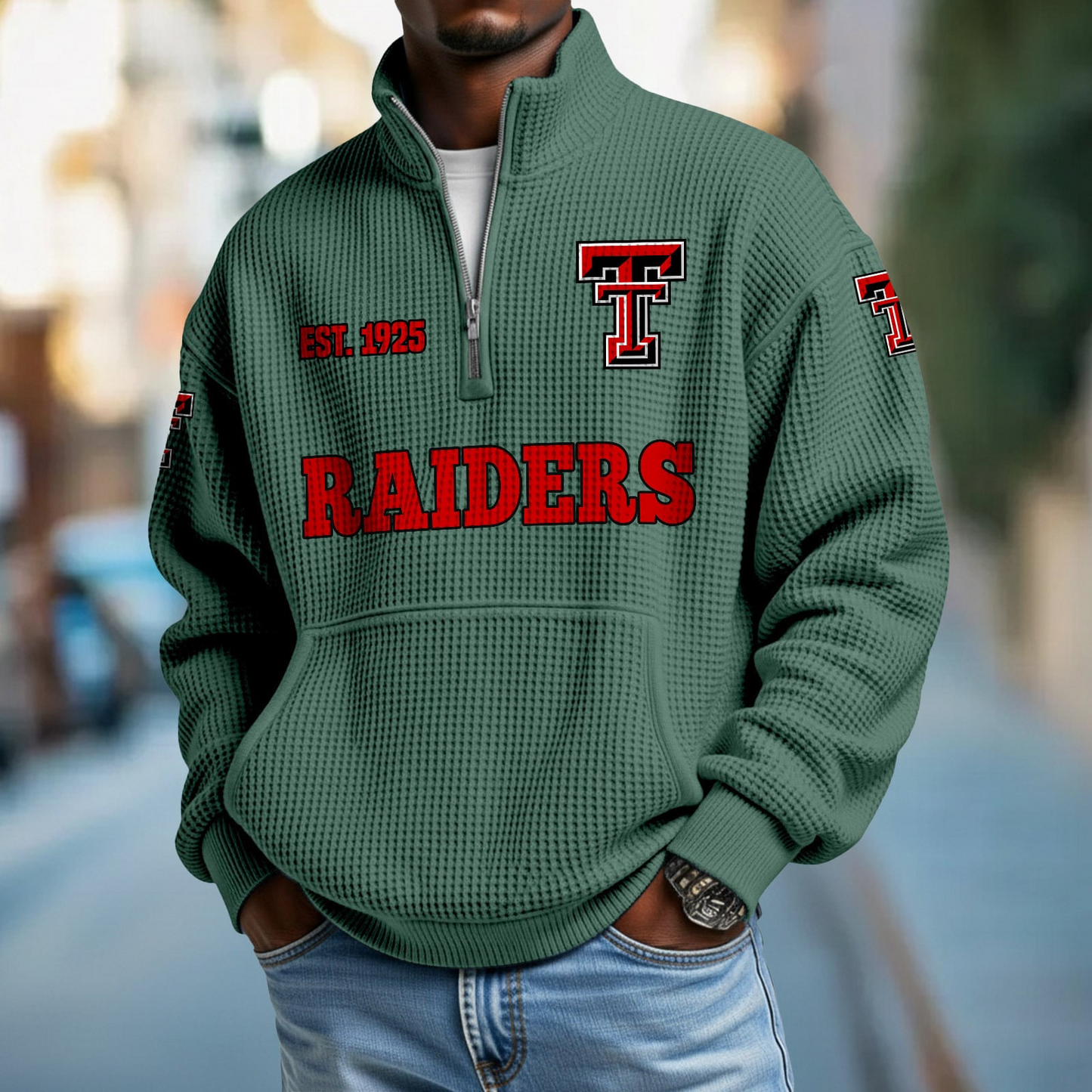 TTU x College Football - Waffle Stand Collar Half Zip Sweatshirt DatND DVT