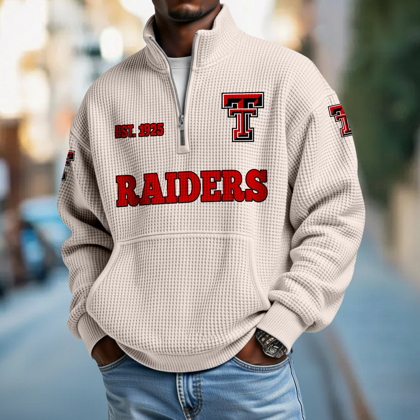 TTU x College Football - Waffle Stand Collar Half Zip Sweatshirt DatND DVT