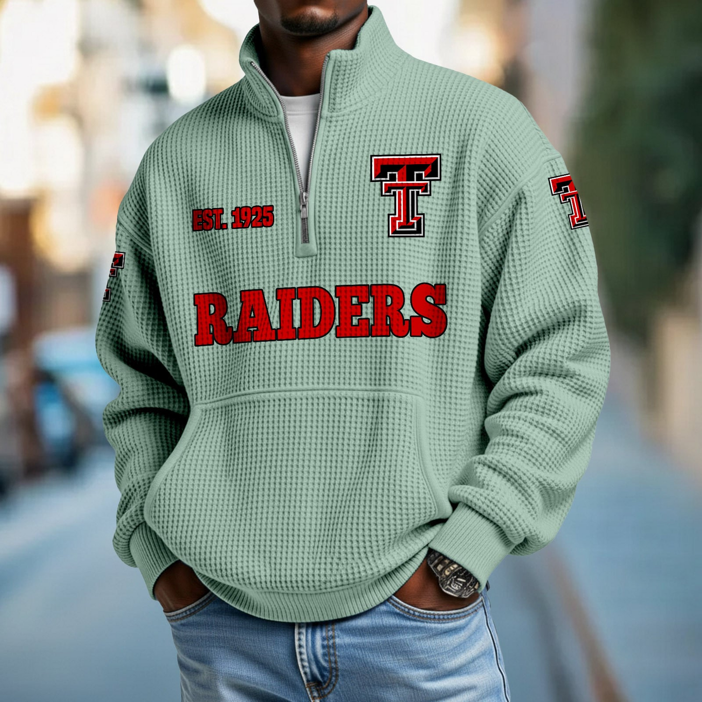 TTU x College Football - Waffle Stand Collar Half Zip Sweatshirt DatND DVT
