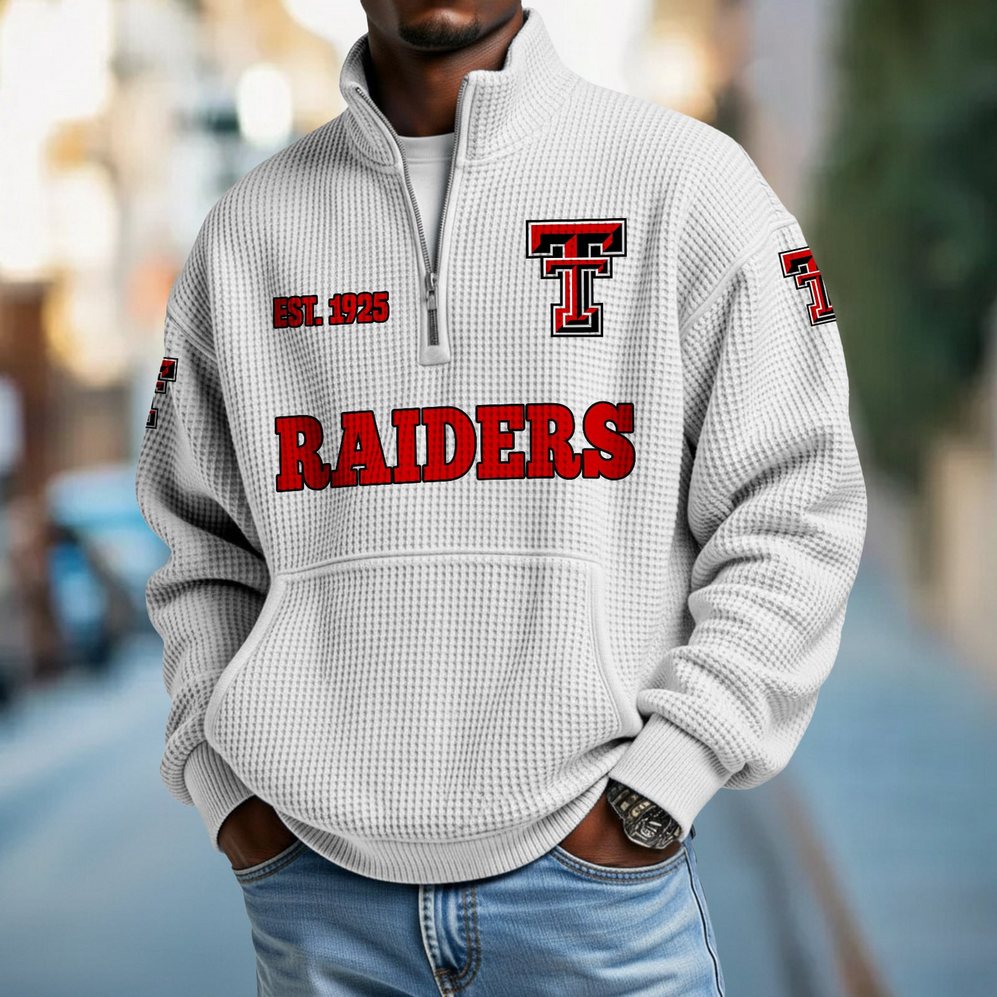 TTU x College Football - Waffle Stand Collar Half Zip Sweatshirt DatND DVT