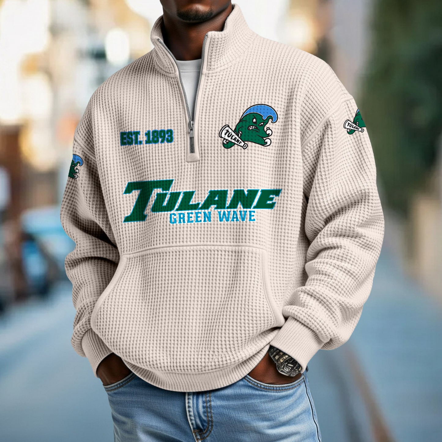 TULN x College Football - Waffle Stand Collar Half Zip Sweatshirt DatND DVT