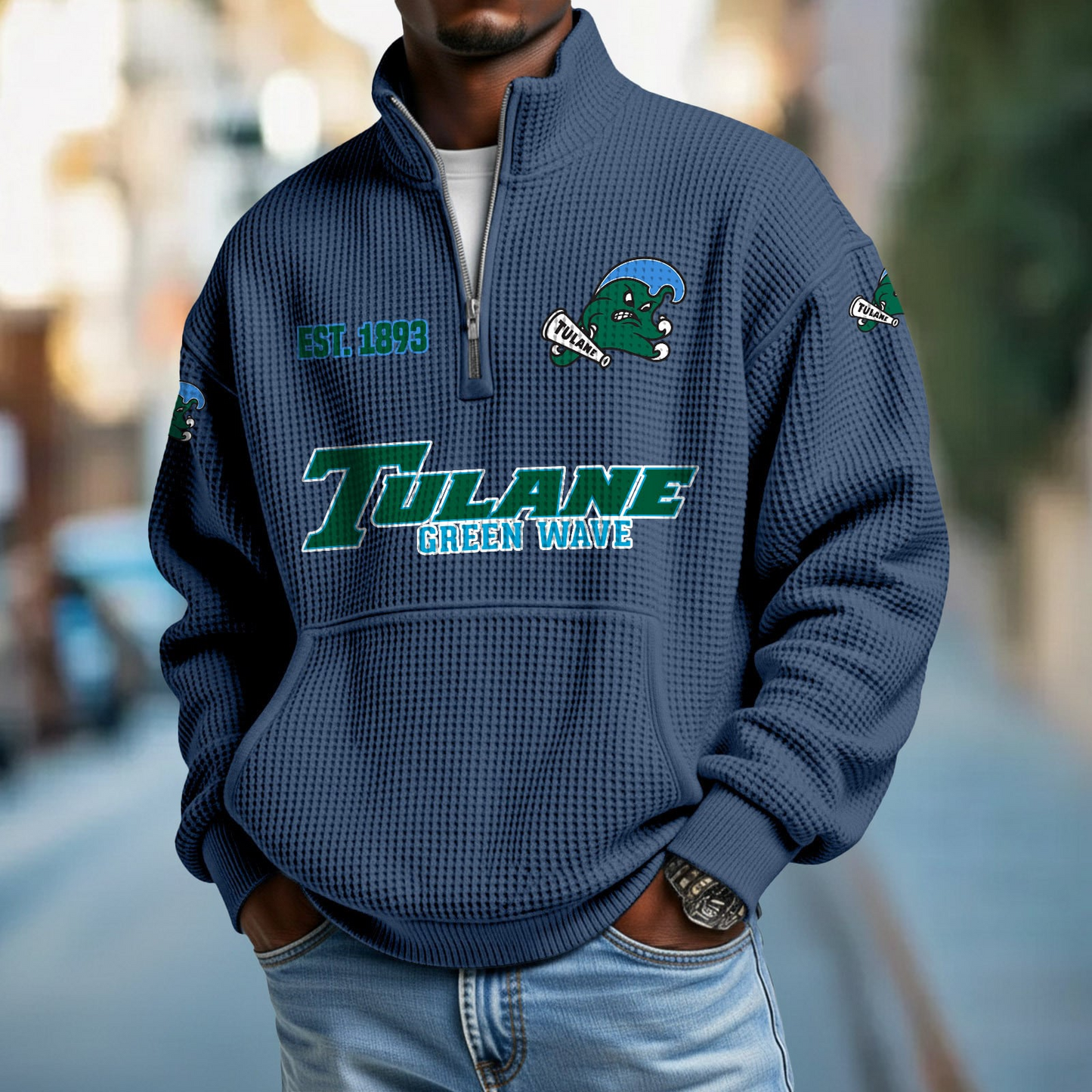 TULN x College Football - Waffle Stand Collar Half Zip Sweatshirt DatND DVT