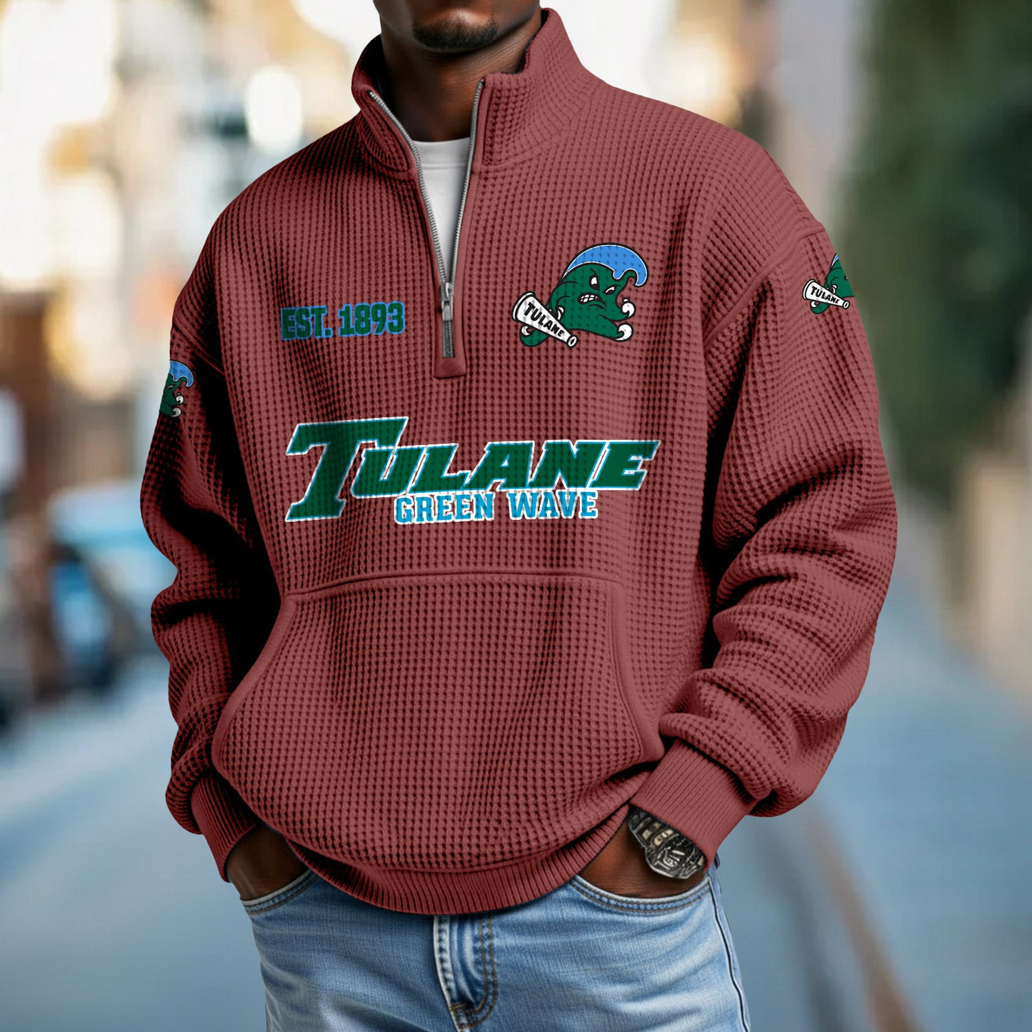 TULN x College Football - Waffle Stand Collar Half Zip Sweatshirt DatND DVT