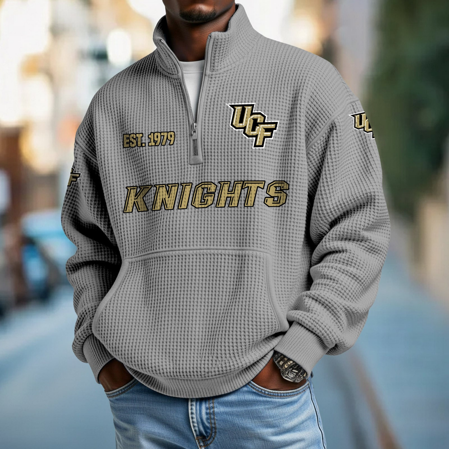 UCF x College Football - Waffle Stand Collar Half Zip Sweatshirt DatND DVT