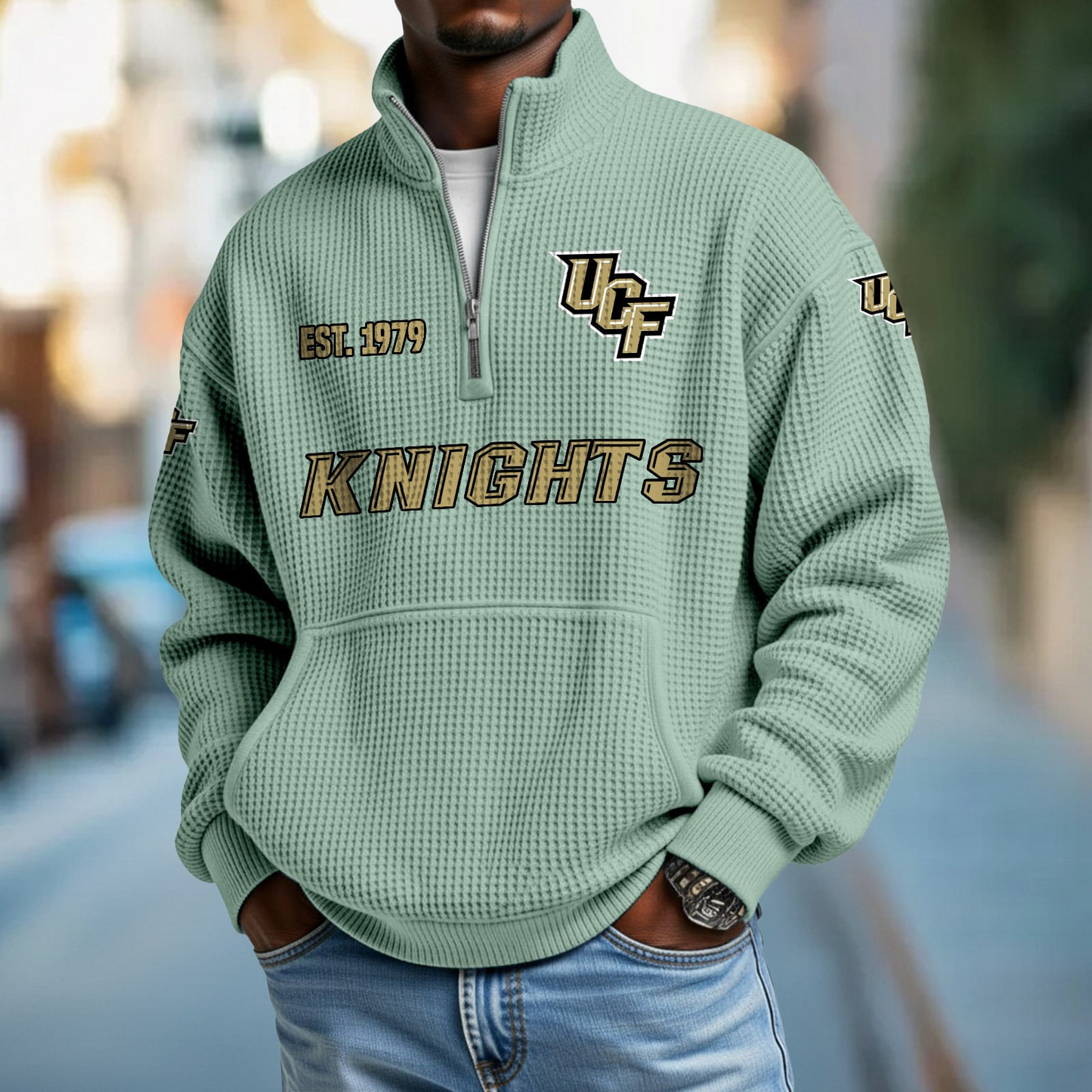 UCF x College Football - Waffle Stand Collar Half Zip Sweatshirt DatND DVT