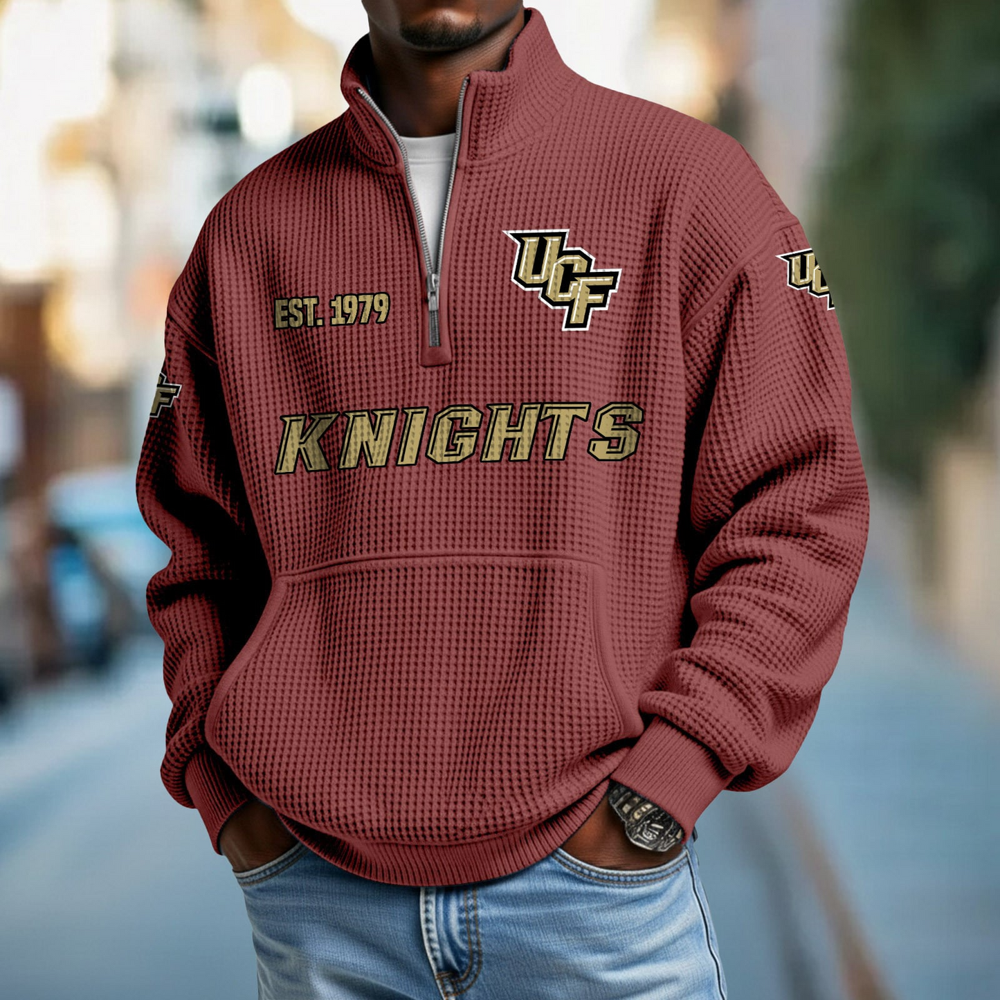 UCF x College Football - Waffle Stand Collar Half Zip Sweatshirt DatND DVT