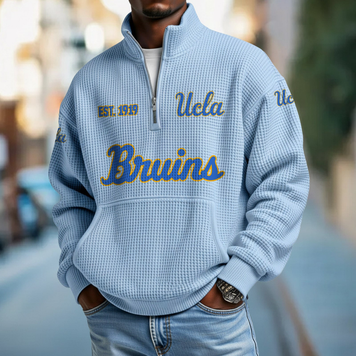 UCLA x College Football - Waffle Stand Collar Half Zip Sweatshirt DatND DVT