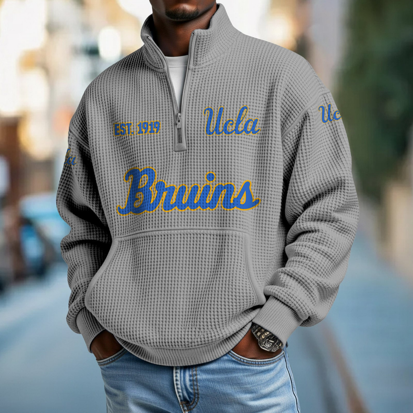 UCLA x College Football - Waffle Stand Collar Half Zip Sweatshirt DatND DVT