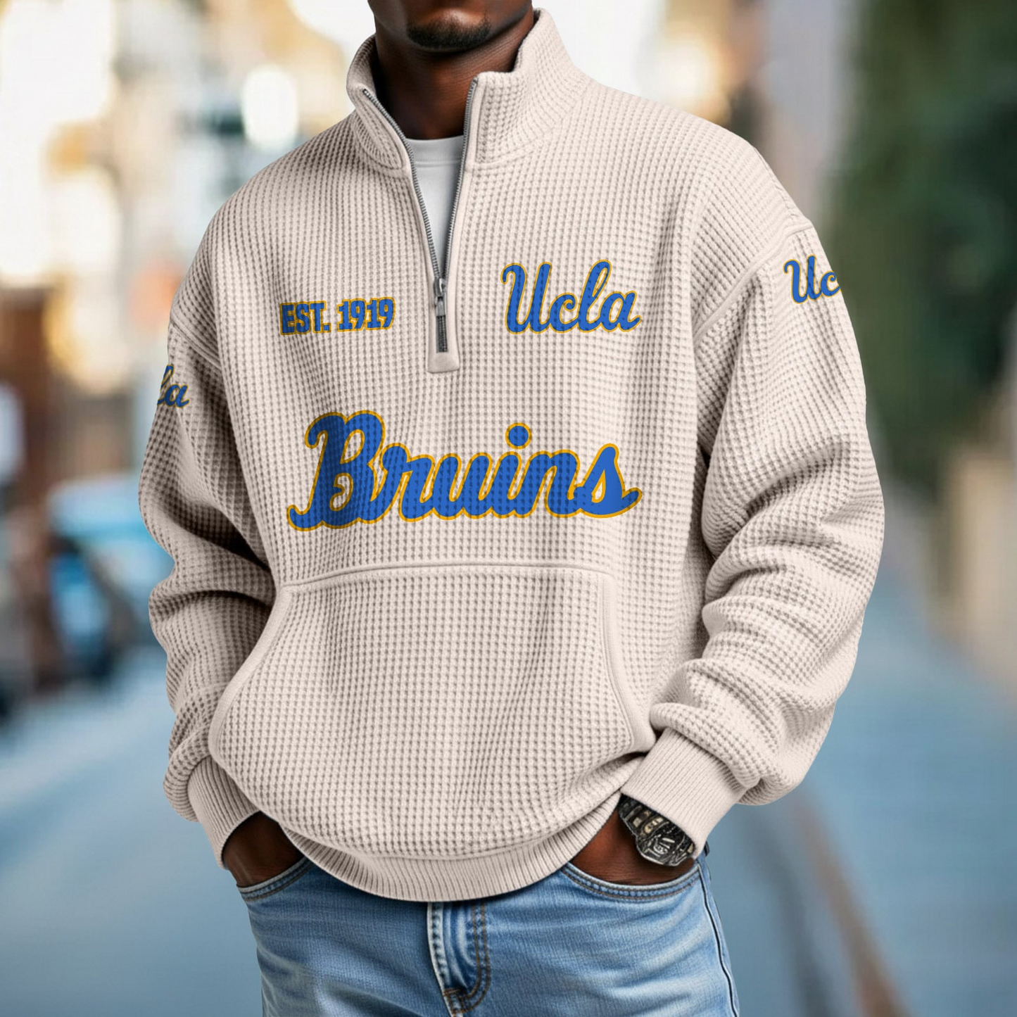 UCLA x College Football - Waffle Stand Collar Half Zip Sweatshirt DatND DVT