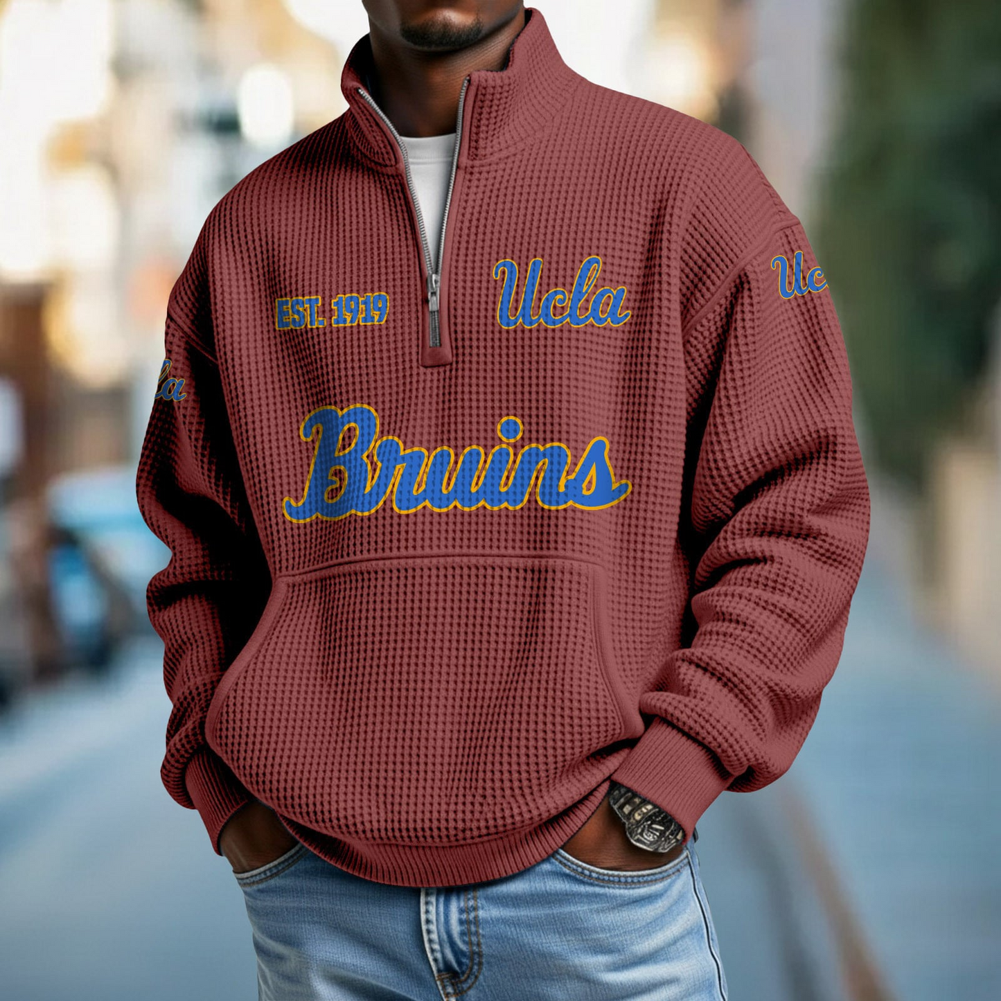 UCLA x College Football - Waffle Stand Collar Half Zip Sweatshirt DatND DVT