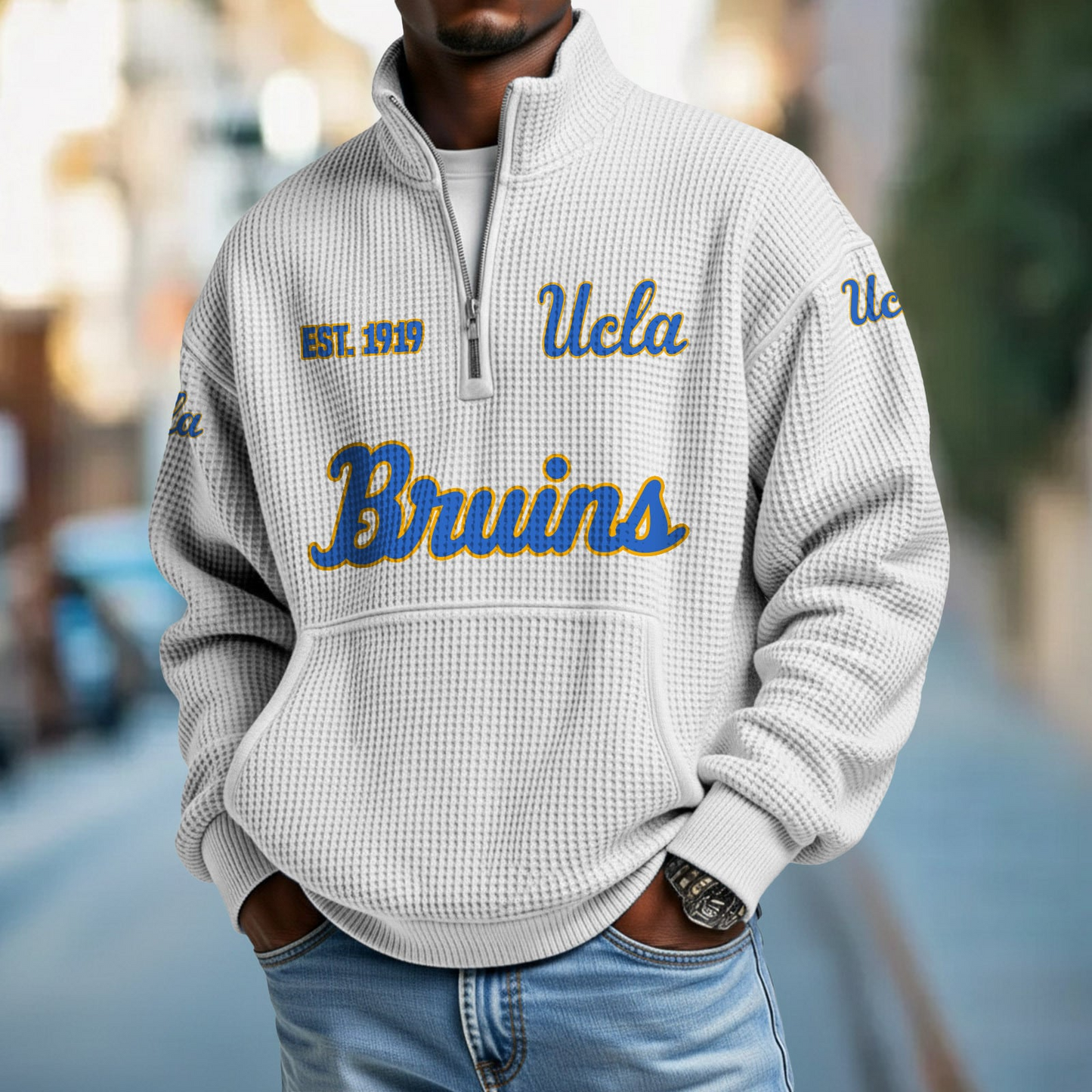 UCLA x College Football - Waffle Stand Collar Half Zip Sweatshirt DatND DVT