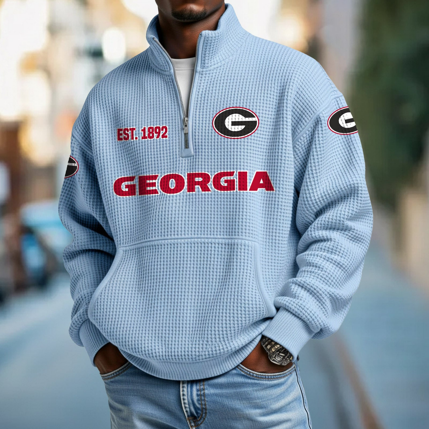 UGA x College Football - Waffle Stand Collar Half Zip Sweatshirt DatND DVT