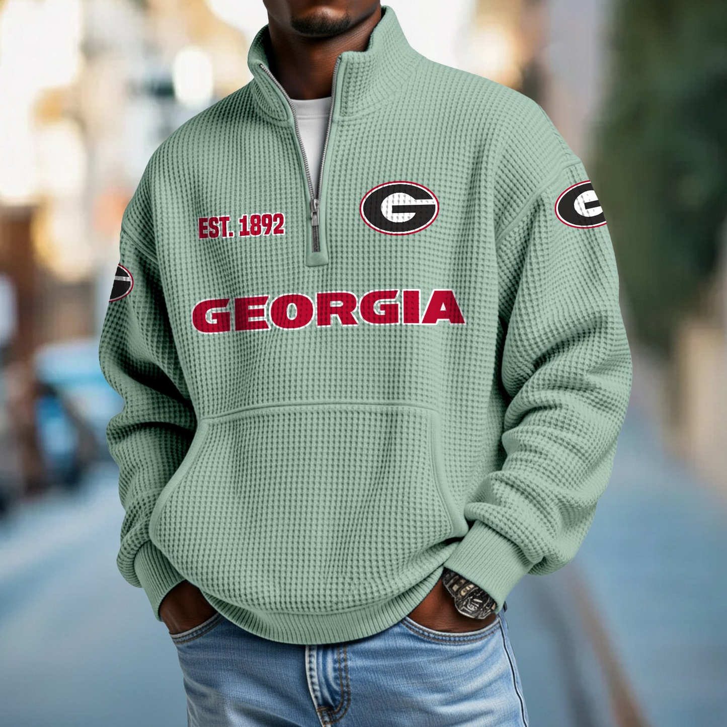 UGA x College Football - Waffle Stand Collar Half Zip Sweatshirt DatND DVT