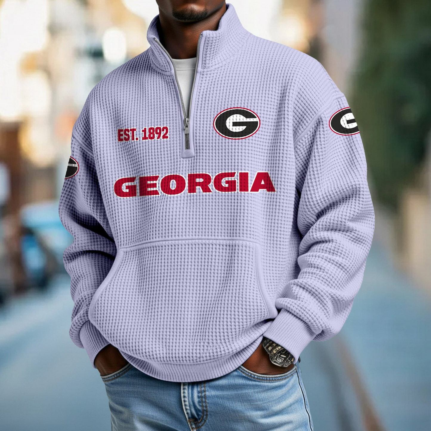 UGA x College Football - Waffle Stand Collar Half Zip Sweatshirt DatND DVT