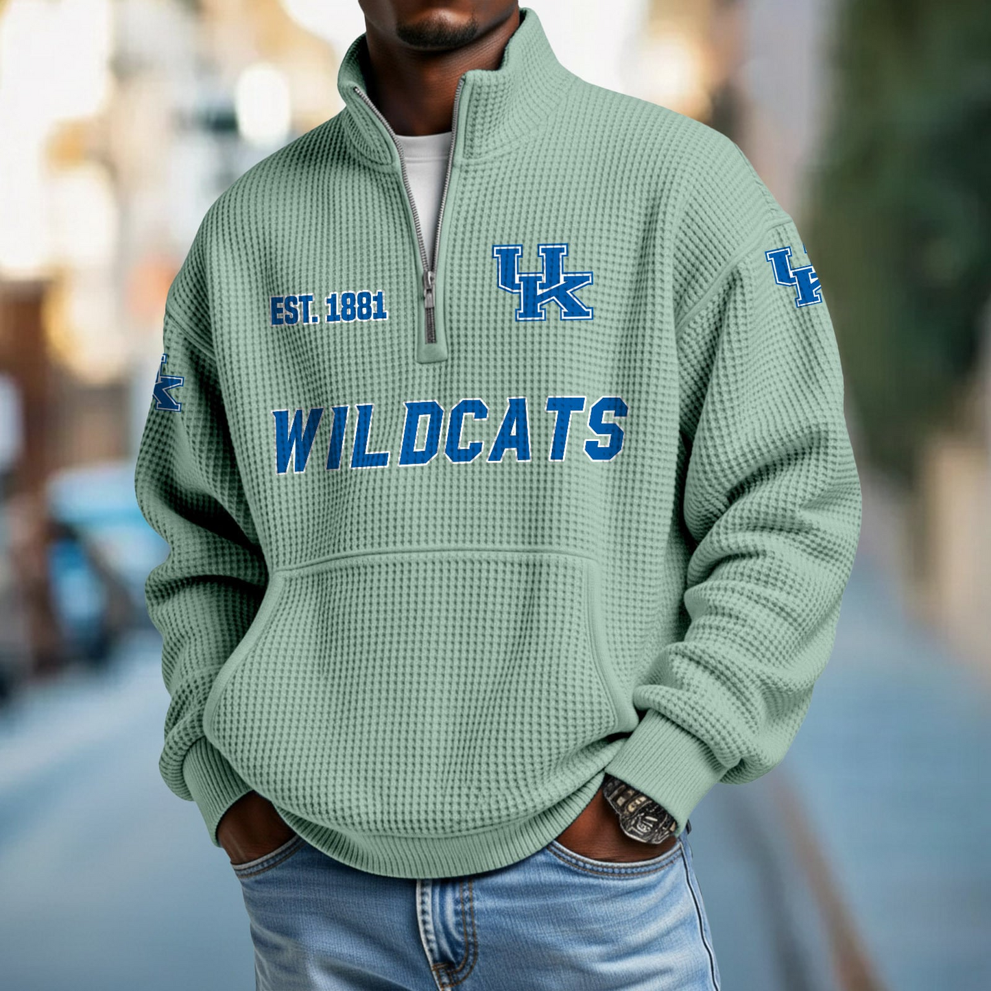 UK x College Football - Waffle Stand Collar Half Zip Sweatshirt DatND DVT