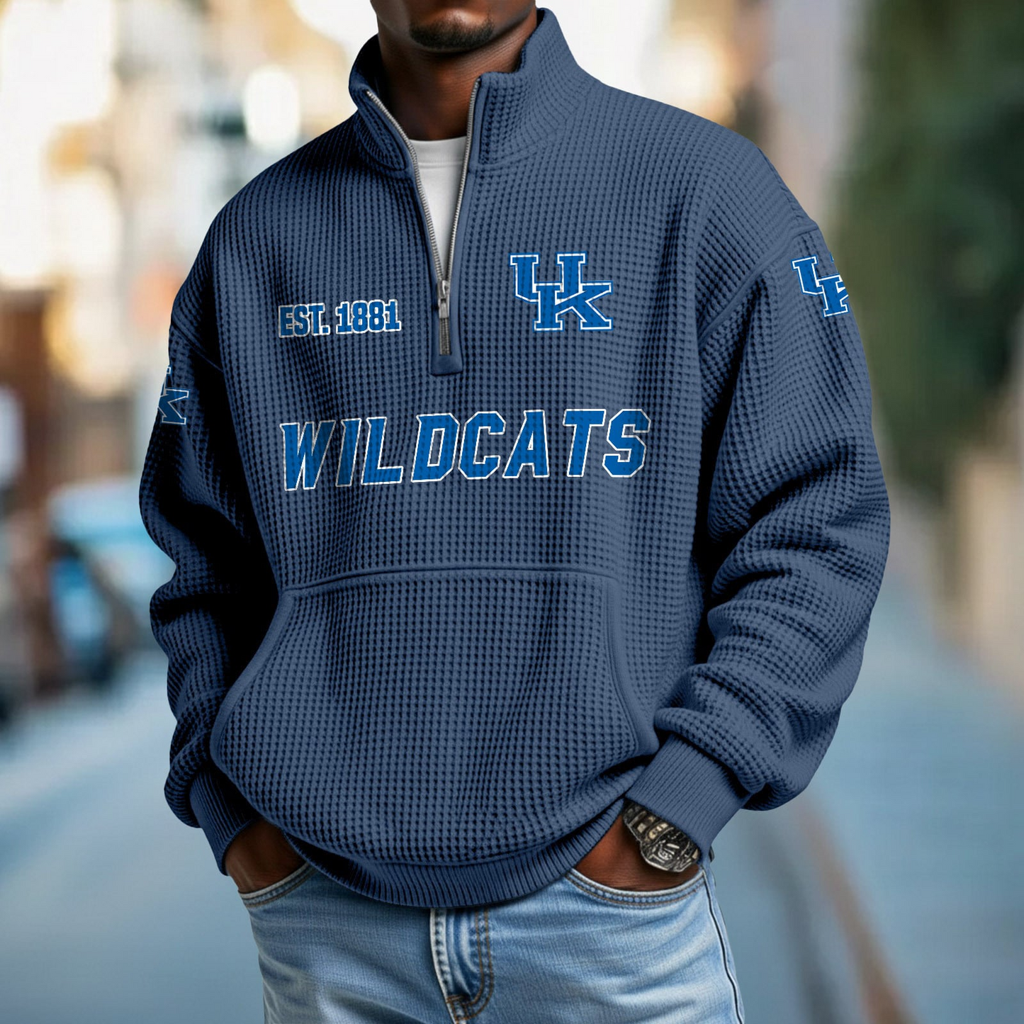 UK x College Football - Waffle Stand Collar Half Zip Sweatshirt DatND DVT