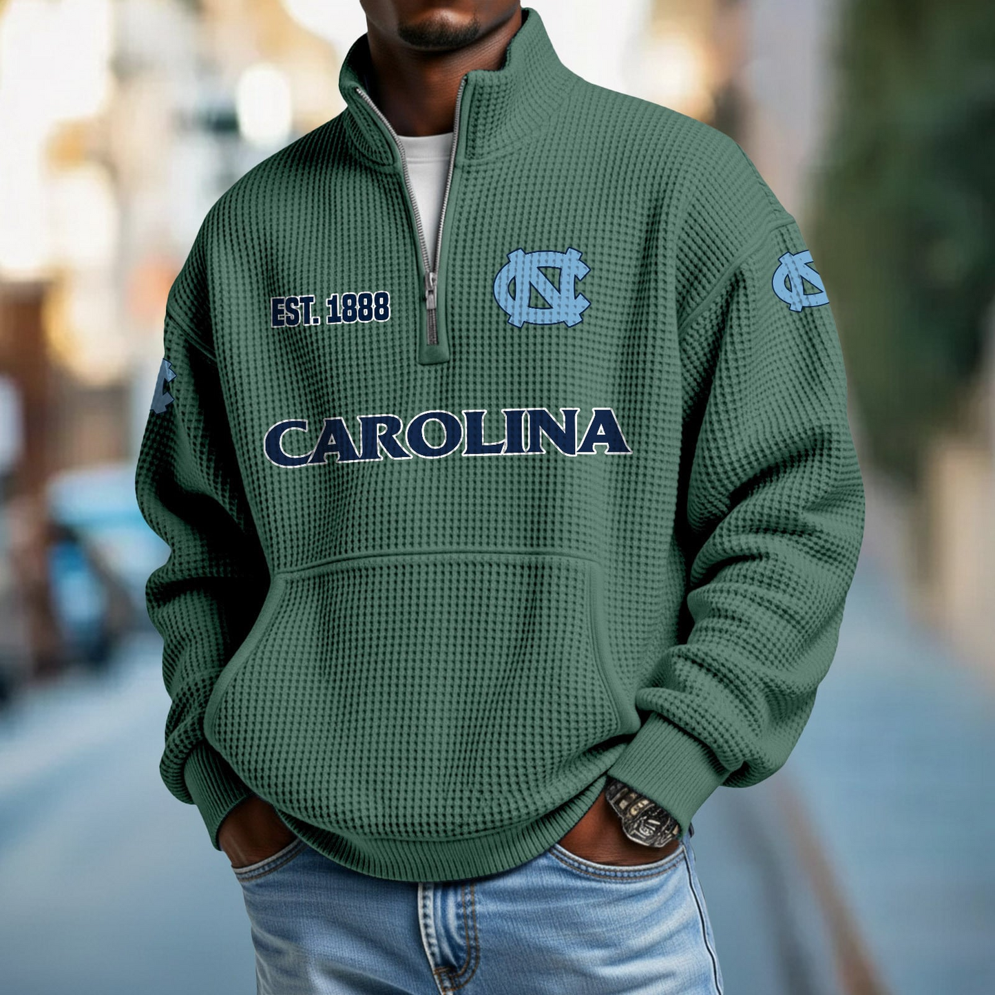 UNC x College Football - Waffle Stand Collar Half Zip Sweatshirt DatND DVT