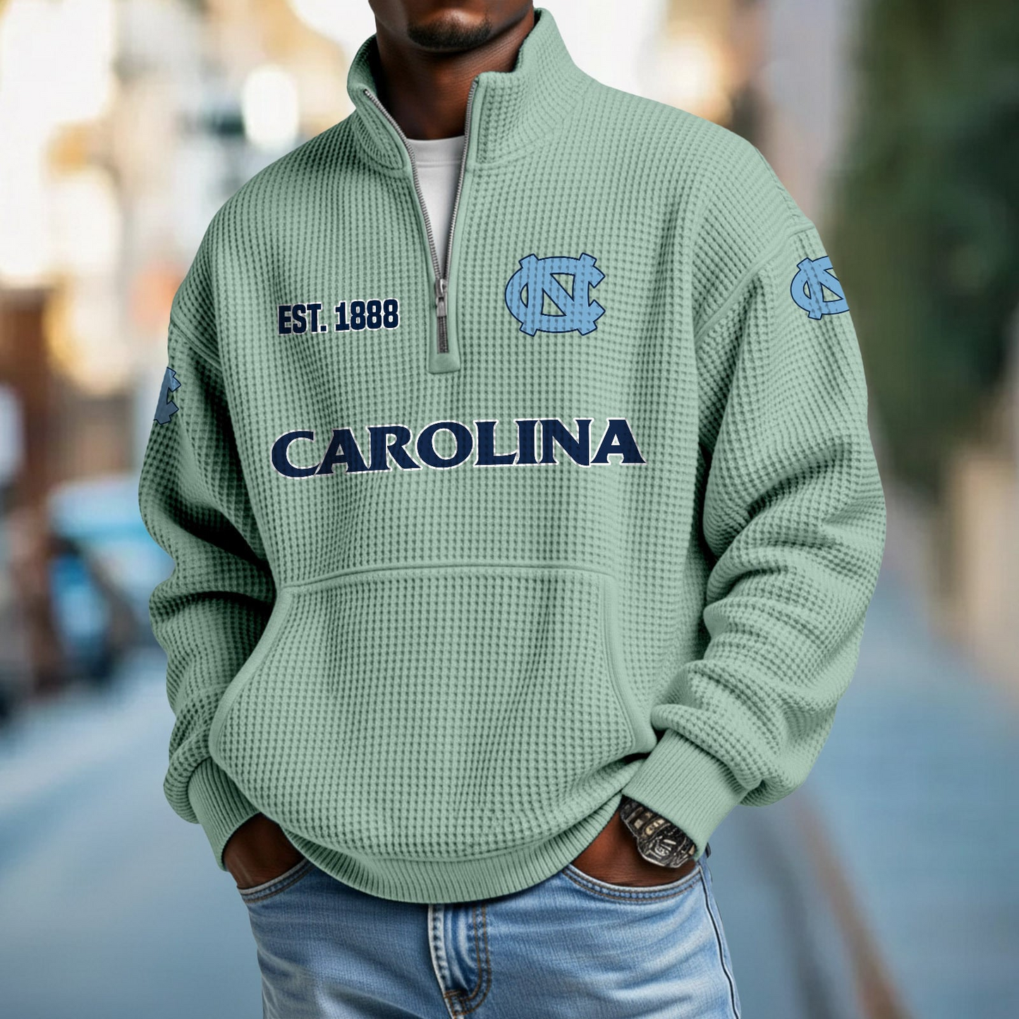 UNC x College Football - Waffle Stand Collar Half Zip Sweatshirt DatND DVT