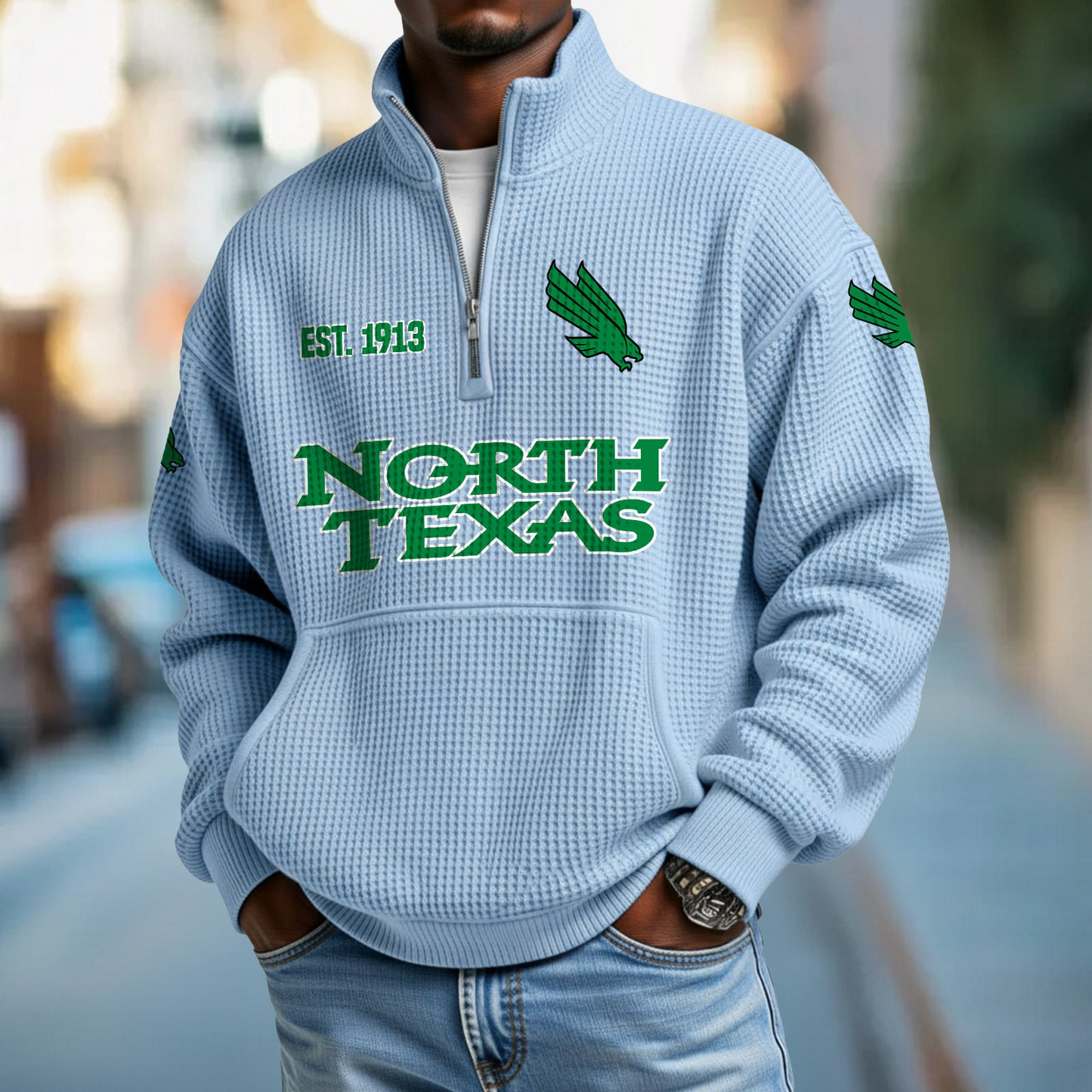 UNT x College Football - Waffle Stand Collar Half Zip Sweatshirt DatND DVT