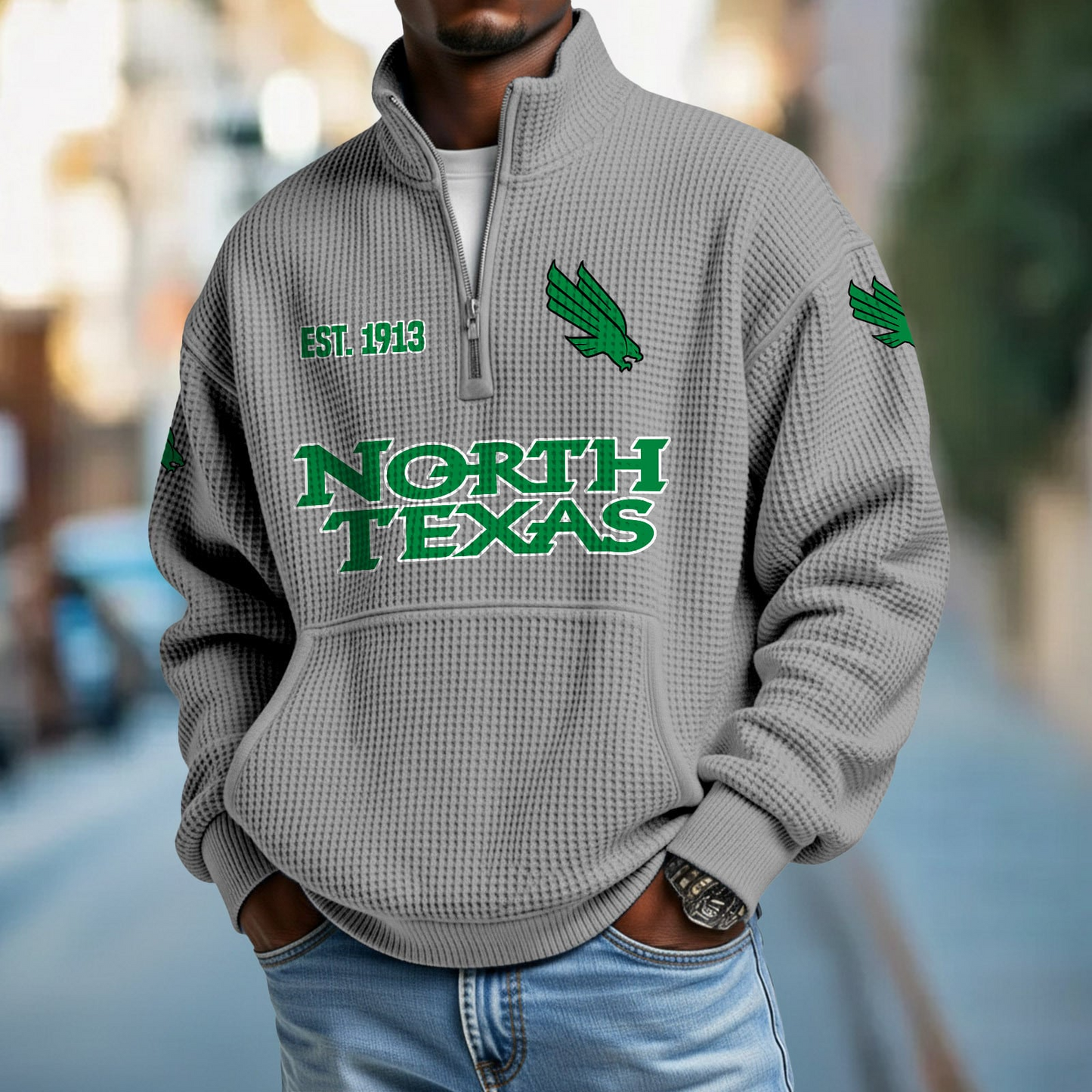 UNT x College Football - Waffle Stand Collar Half Zip Sweatshirt DatND DVT