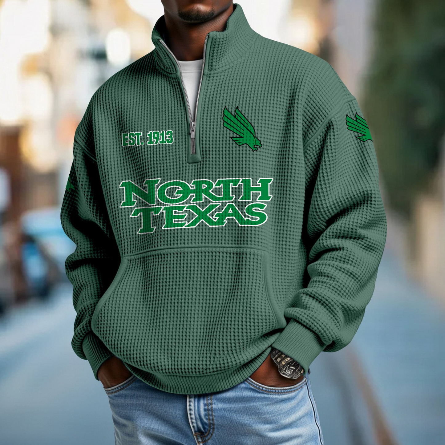 UNT x College Football - Waffle Stand Collar Half Zip Sweatshirt DatND DVT