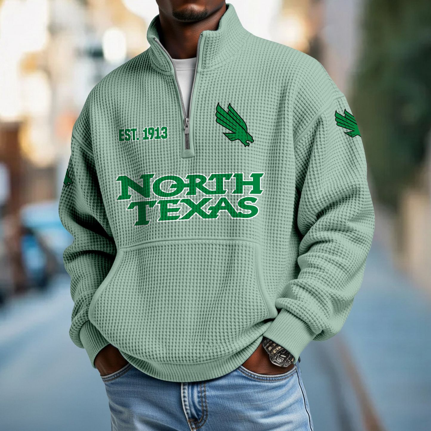 UNT x College Football - Waffle Stand Collar Half Zip Sweatshirt DatND DVT