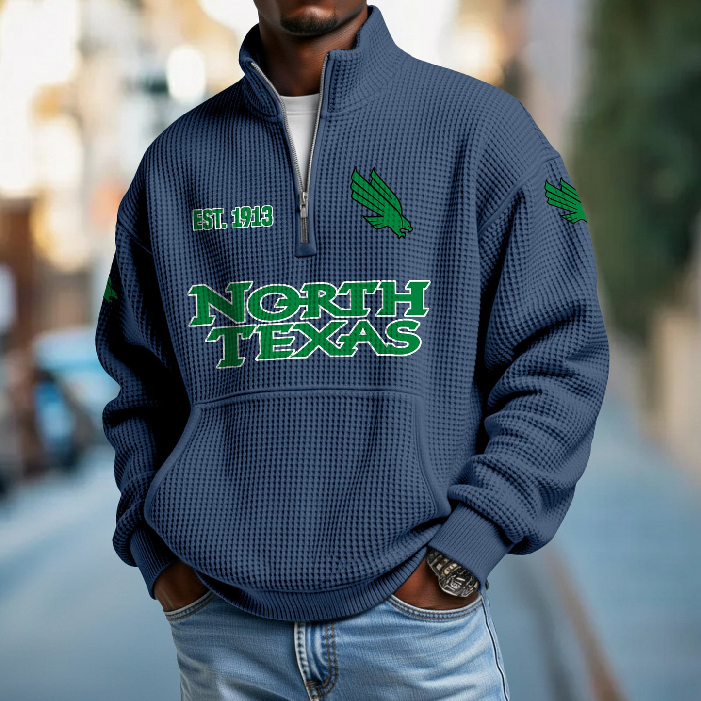 UNT x College Football - Waffle Stand Collar Half Zip Sweatshirt DatND DVT