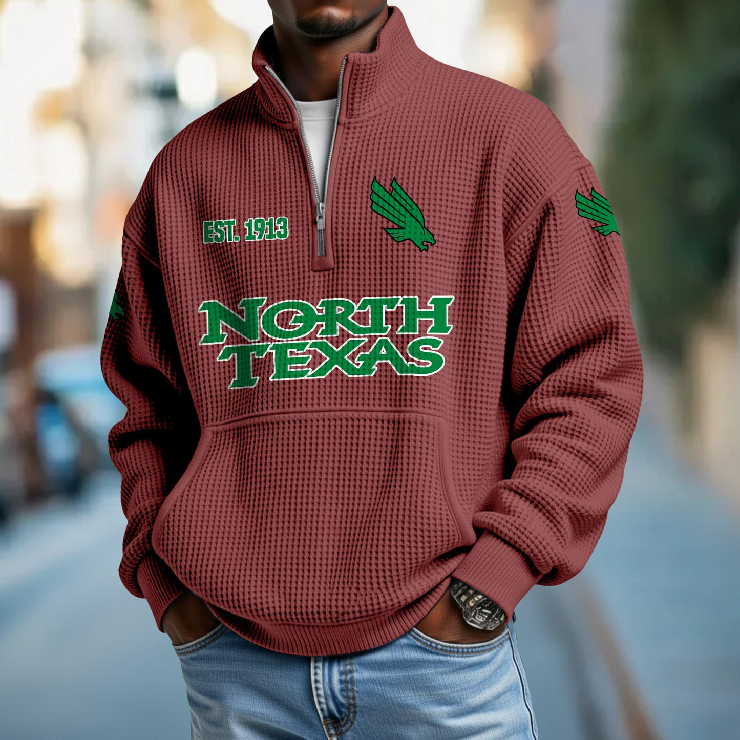 UNT x College Football - Waffle Stand Collar Half Zip Sweatshirt DatND DVT