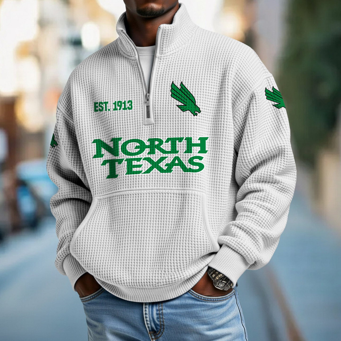 UNT x College Football - Waffle Stand Collar Half Zip Sweatshirt DatND DVT