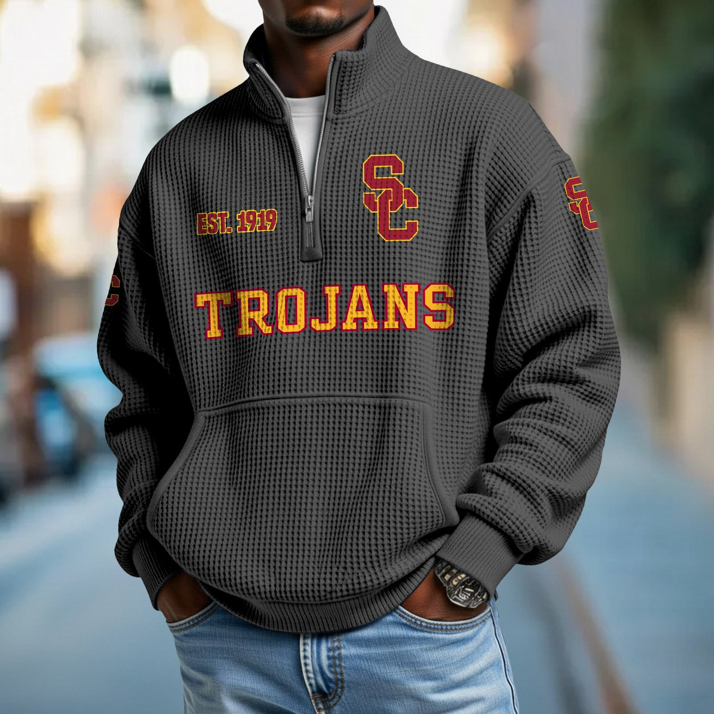 USC x College Football - Waffle Stand Collar Half Zip Sweatshirt DatND DVT