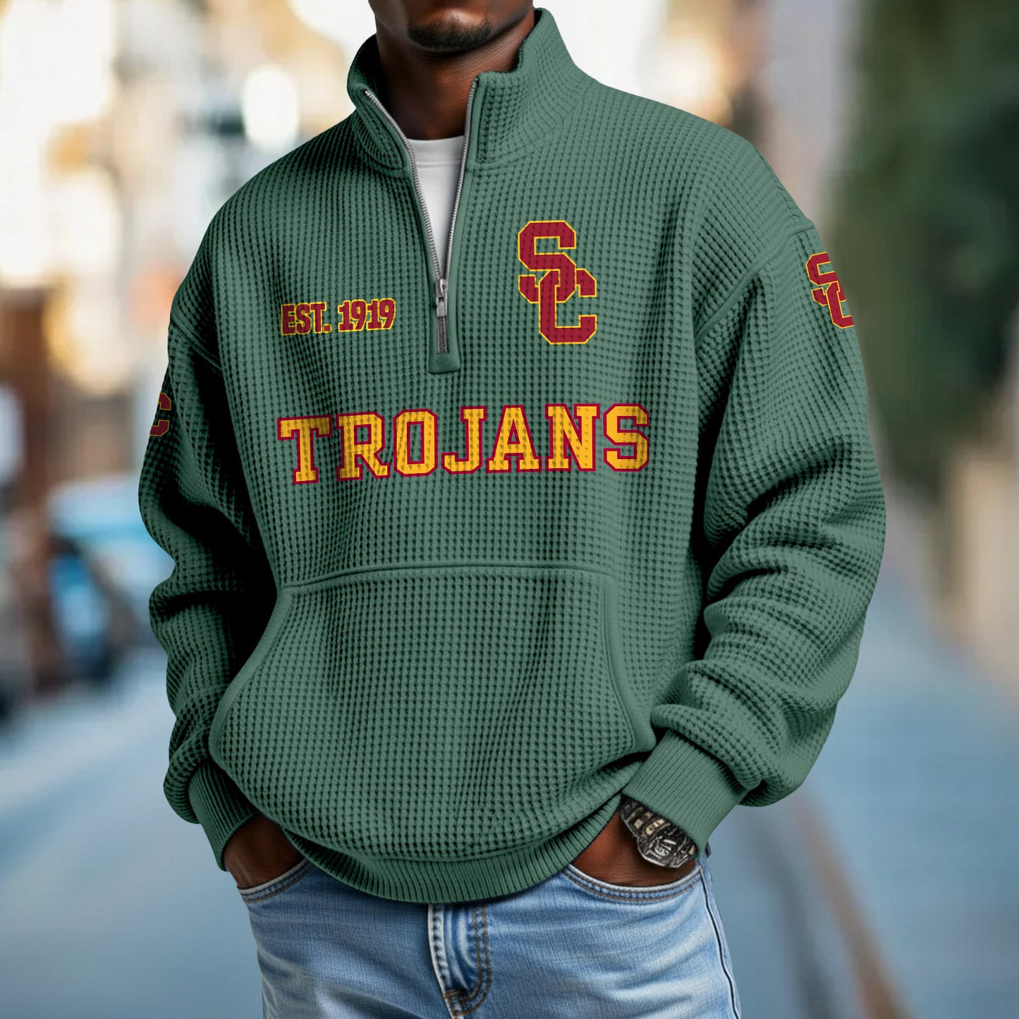 USC x College Football - Waffle Stand Collar Half Zip Sweatshirt DatND DVT