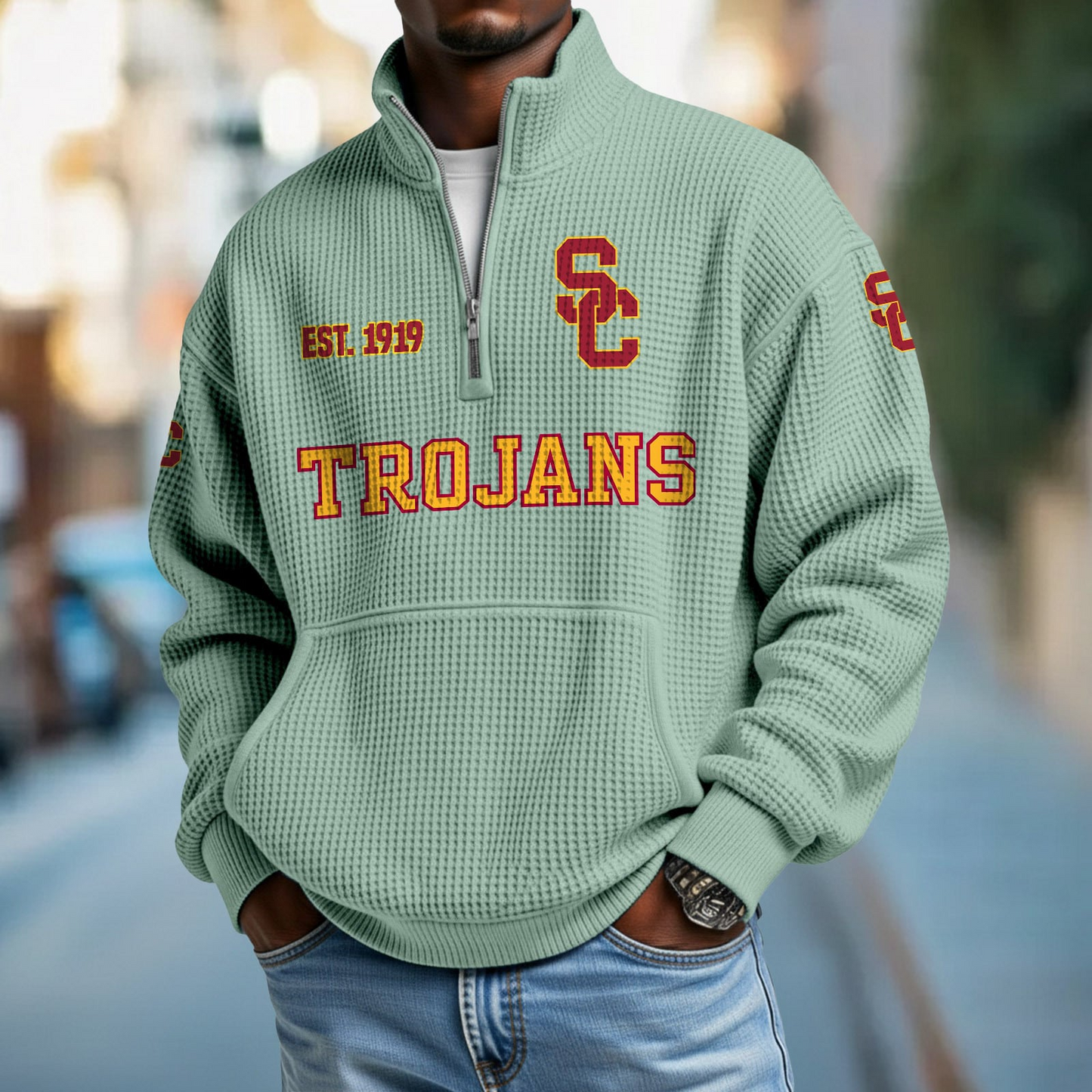 USC x College Football - Waffle Stand Collar Half Zip Sweatshirt DatND DVT