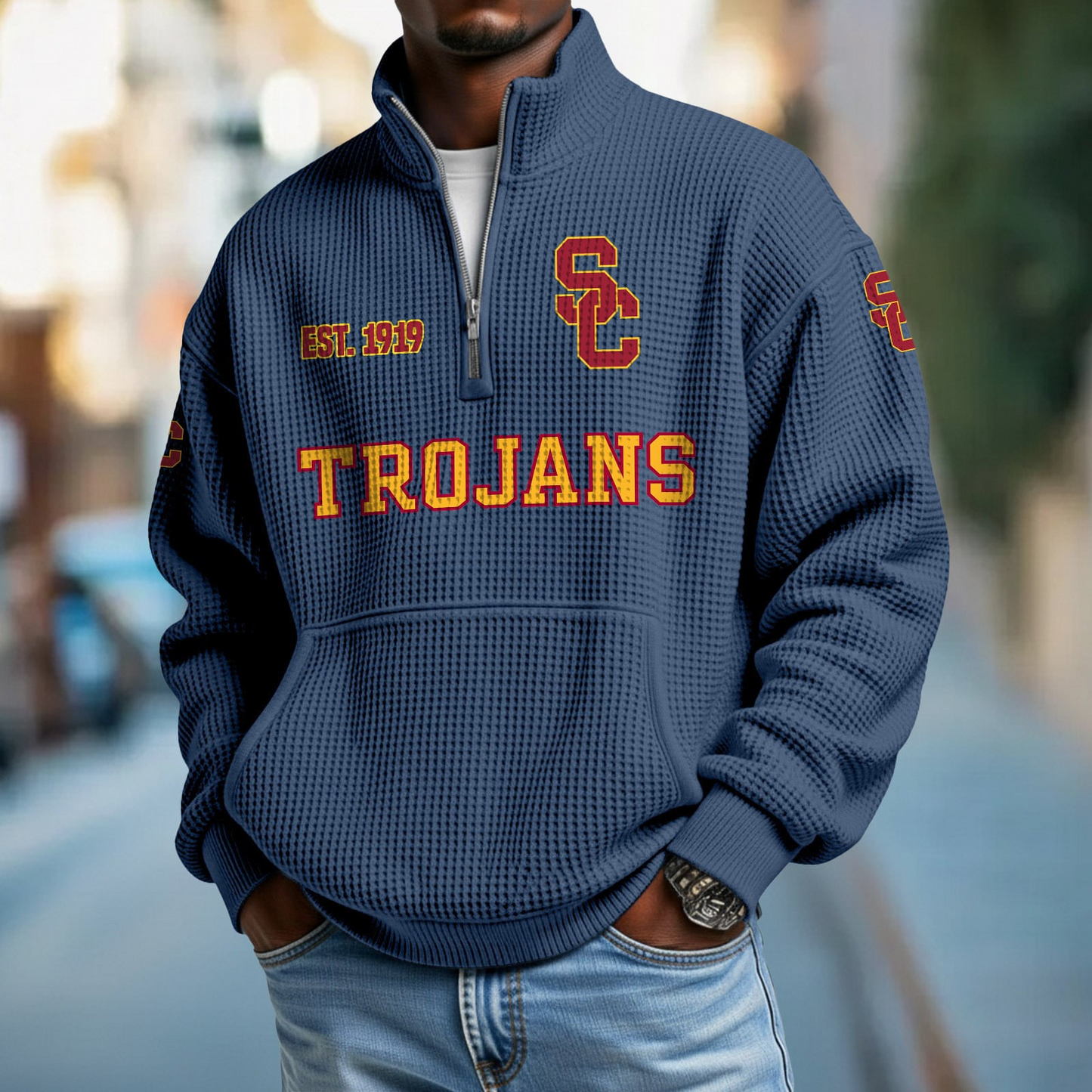 USC x College Football - Waffle Stand Collar Half Zip Sweatshirt DatND DVT