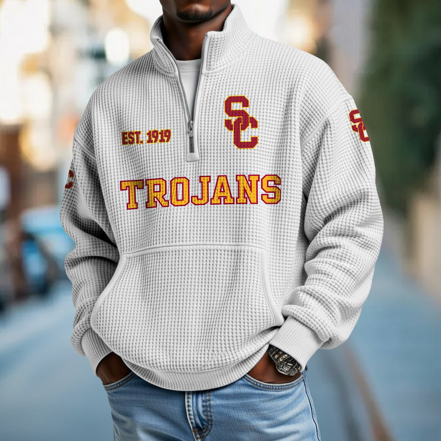 USC x College Football - Waffle Stand Collar Half Zip Sweatshirt DatND DVT
