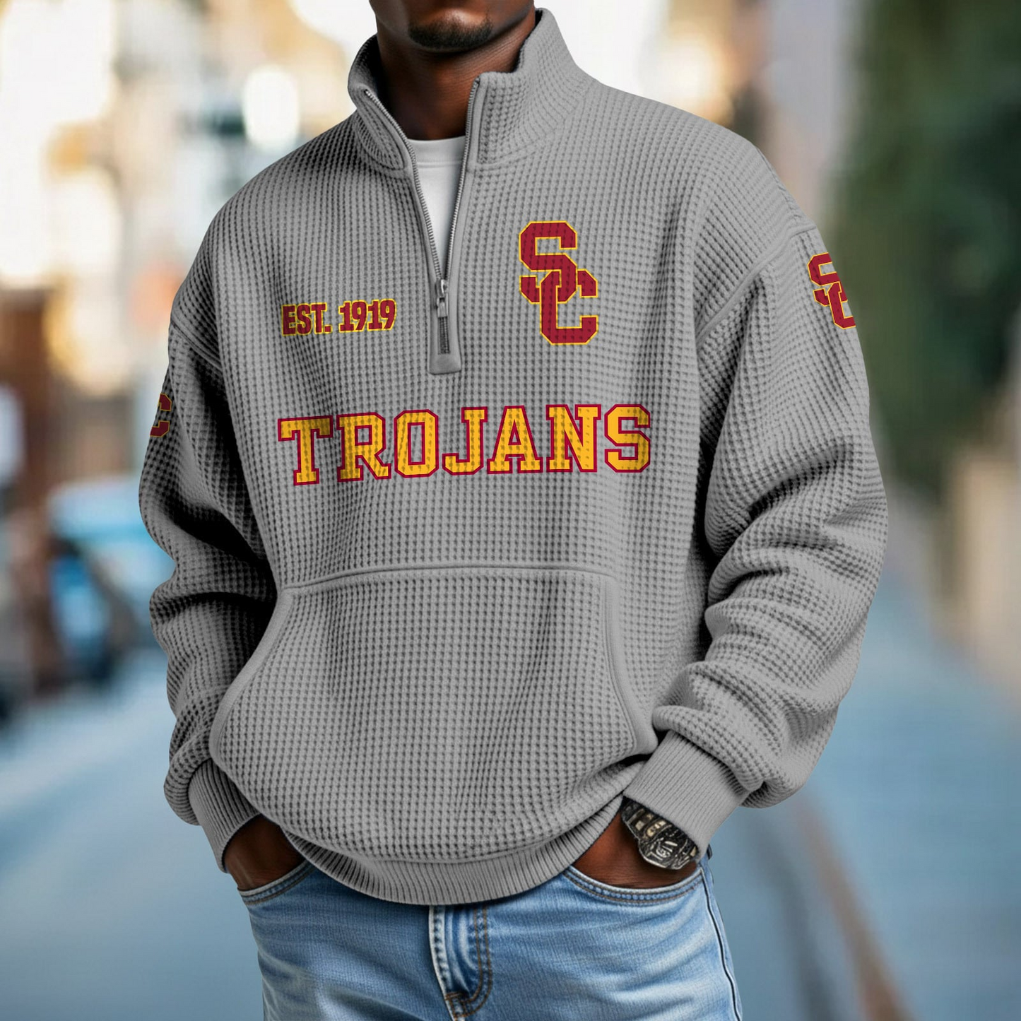 USC x College Football - Waffle Stand Collar Half Zip Sweatshirt DatND DVT