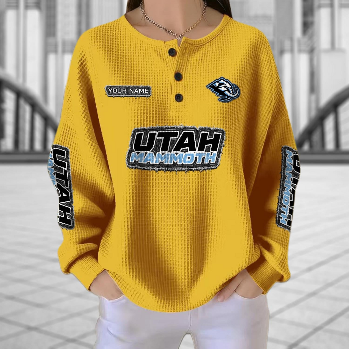 UTA x NHL Personalized Waffle Knit Henley Sweatshirt 2005 DatND DVT