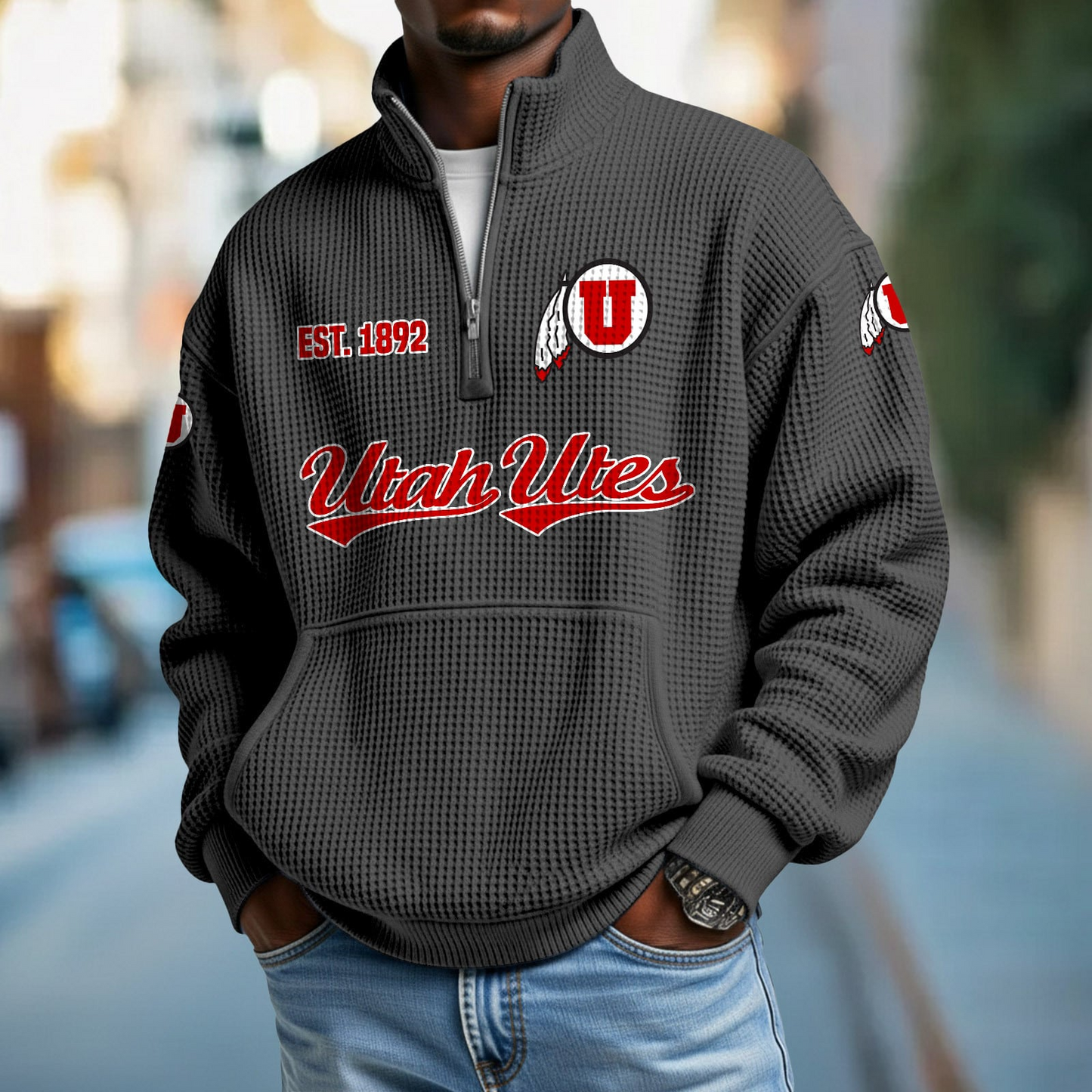 UTAH x College Football - Waffle Stand Collar Half Zip Sweatshirt DatND DVT
