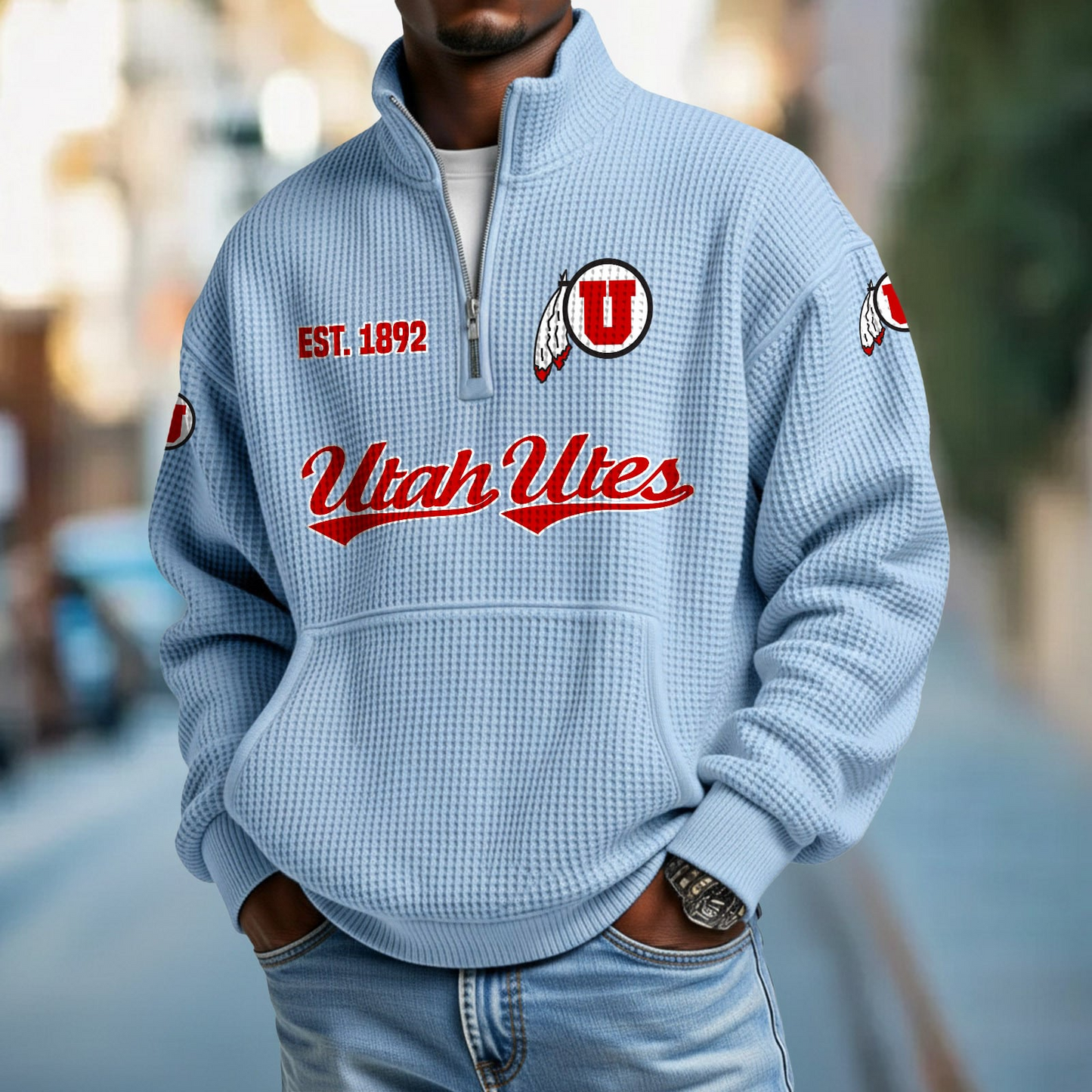 UTAH x College Football - Waffle Stand Collar Half Zip Sweatshirt DatND DVT