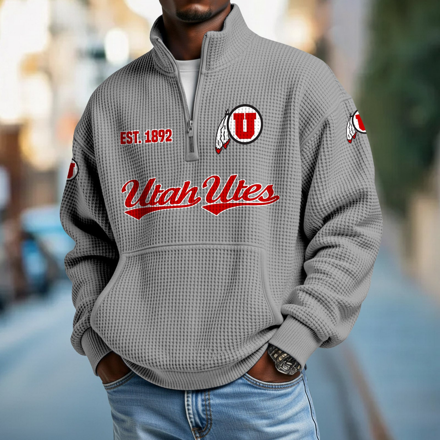UTAH x College Football - Waffle Stand Collar Half Zip Sweatshirt DatND DVT