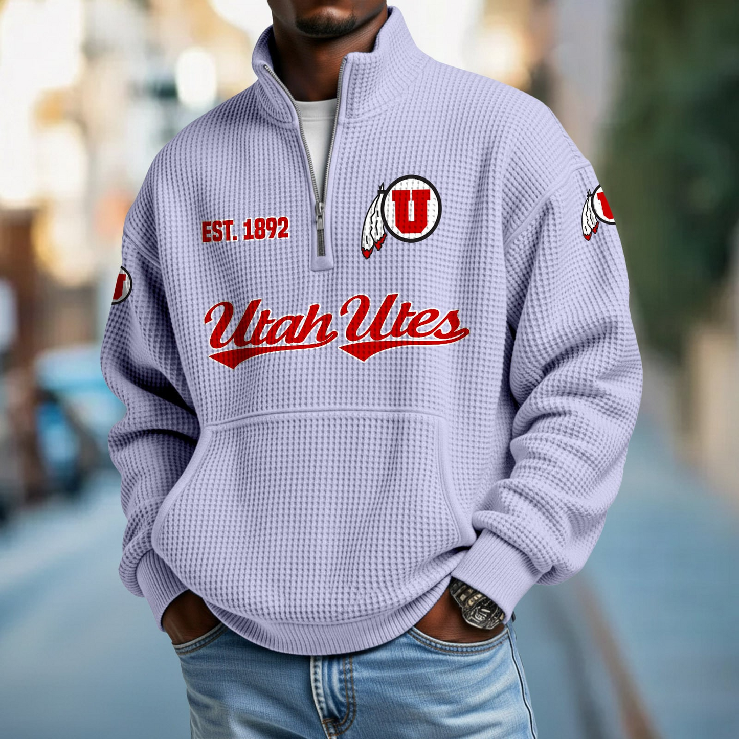 UTAH x College Football - Waffle Stand Collar Half Zip Sweatshirt DatND DVT
