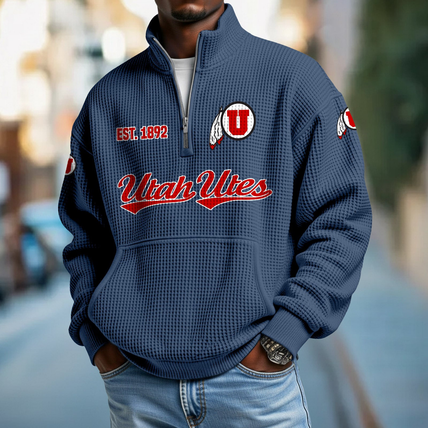 UTAH x College Football - Waffle Stand Collar Half Zip Sweatshirt DatND DVT