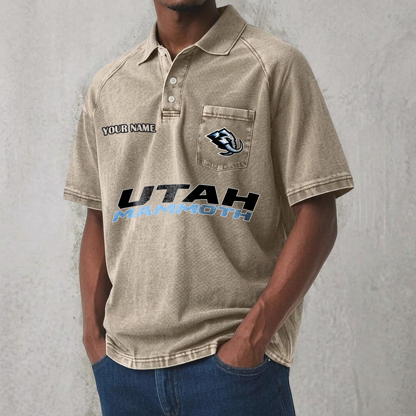 UTAH x NHL Men's Distressed Turn-Down Collar Polo DATND TANTD 250526