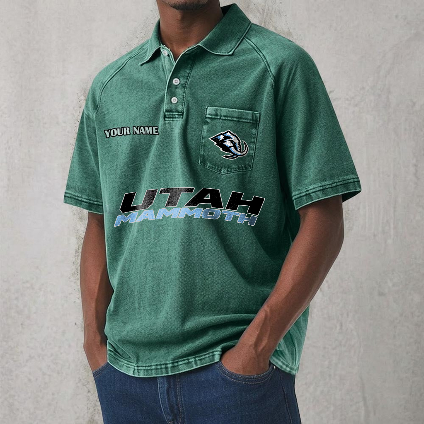 UTAH x NHL Men's Distressed Turn-Down Collar Polo DATND TANTD 250526