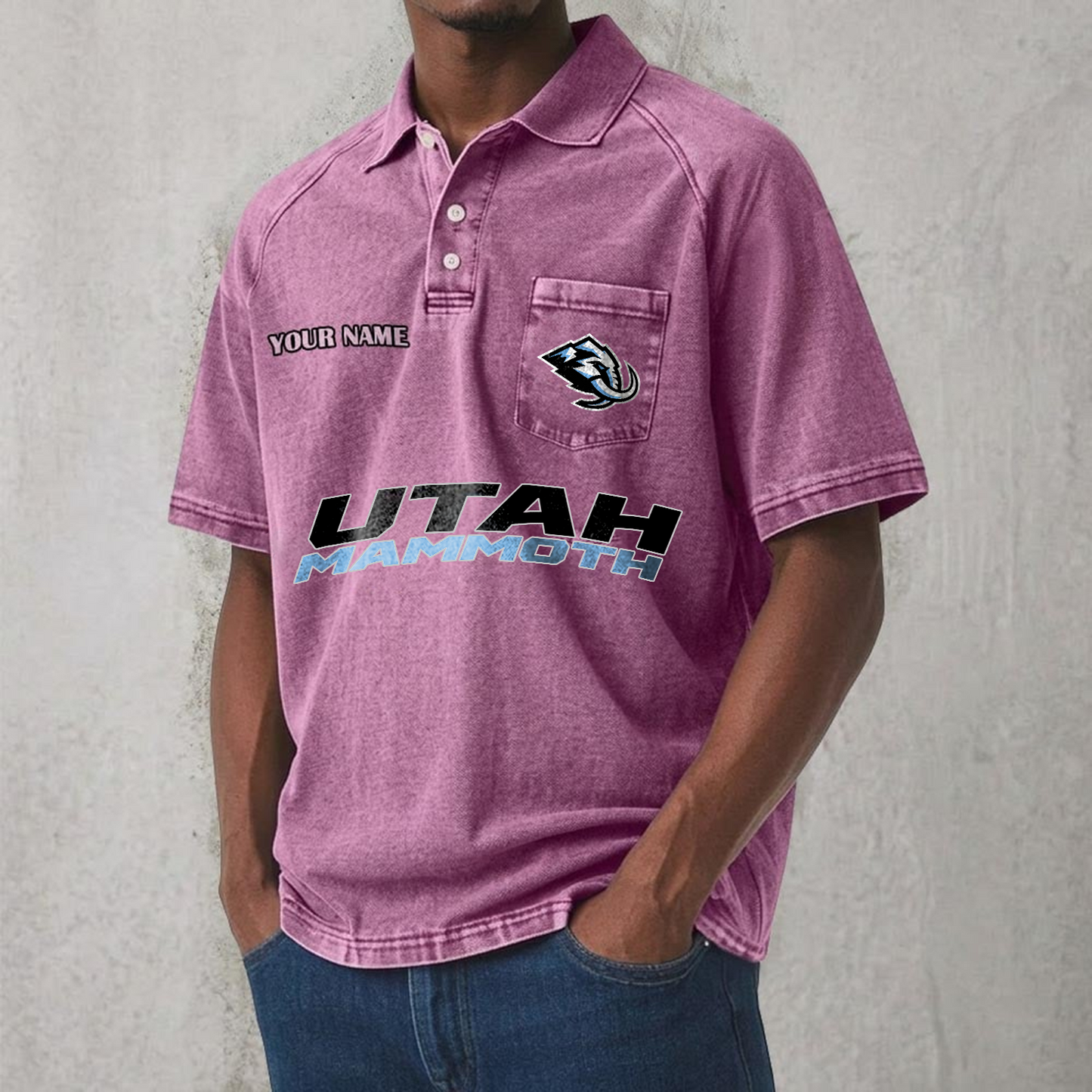 UTAH x NHL Men's Distressed Turn-Down Collar Polo DATND TANTD 250526