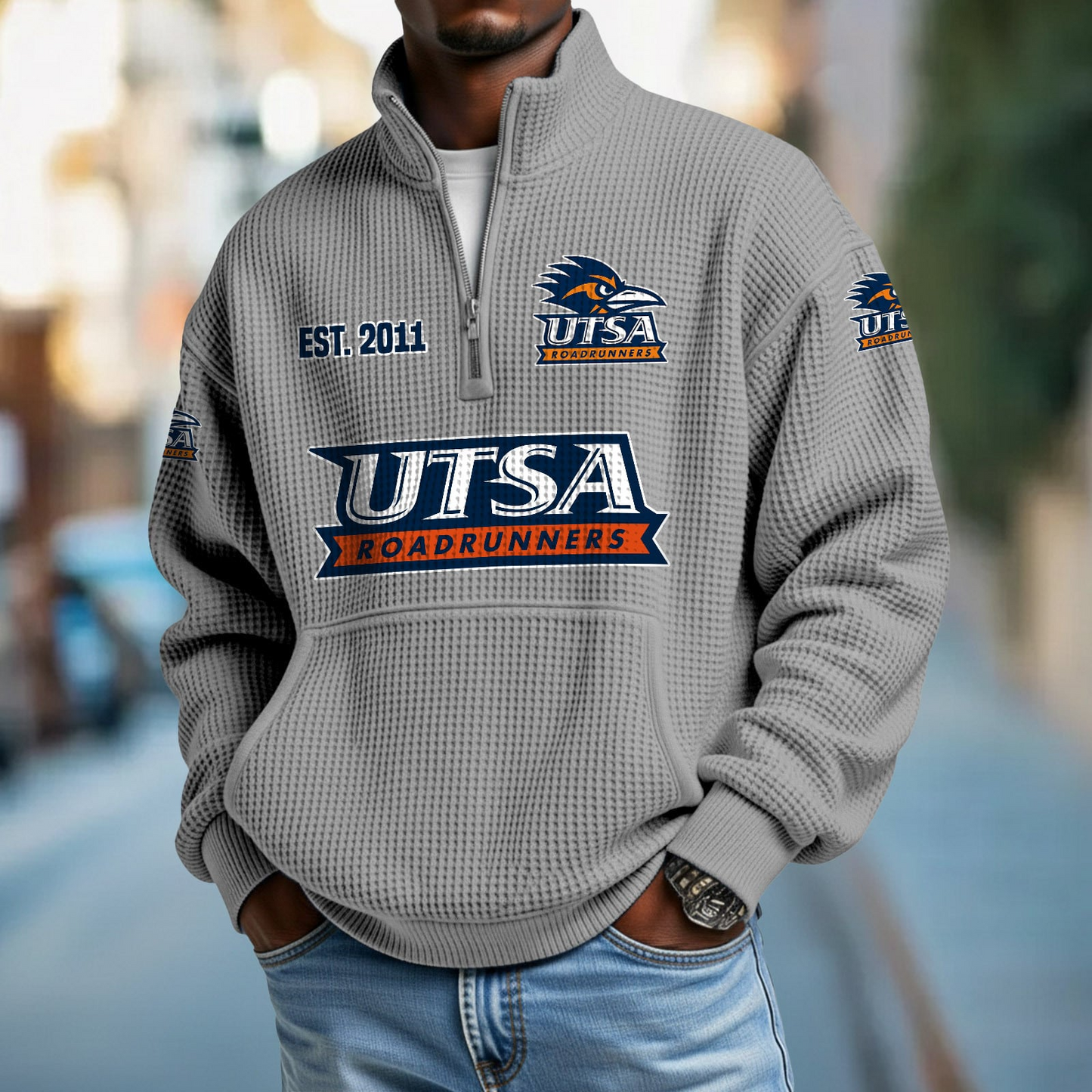 UTSA x College Football - Waffle Stand Collar Half Zip Sweatshirt DatND DVT